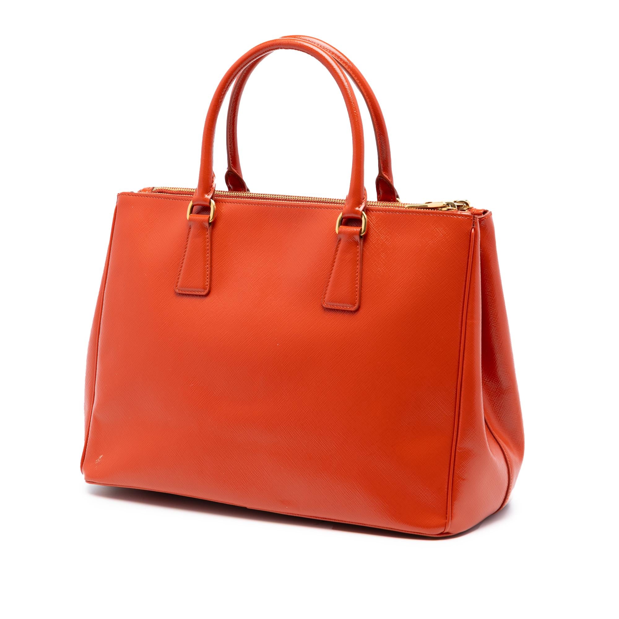 Prada Medium Saffiano Vernice Galleria Double Zip Satchel