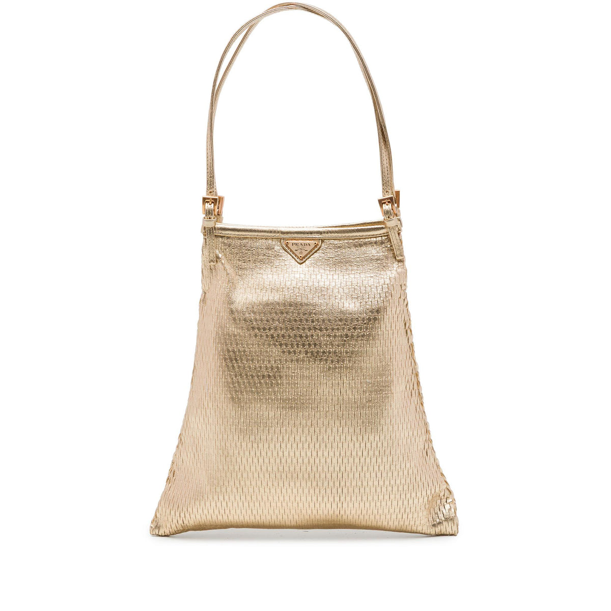 Prada Metallic Calfskin Woven Slit Patterned Handbag