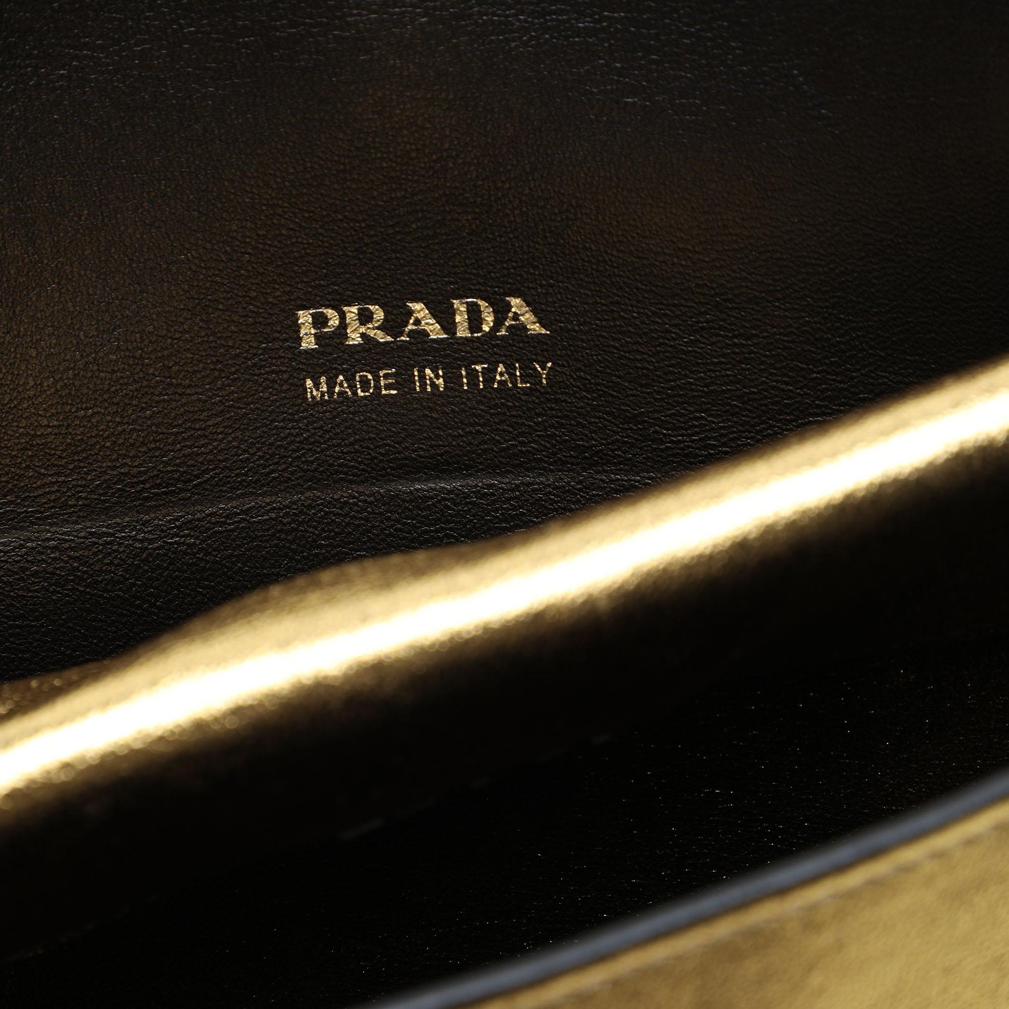 Prada Metallic Leather Double Flap Turn Lock Satchel