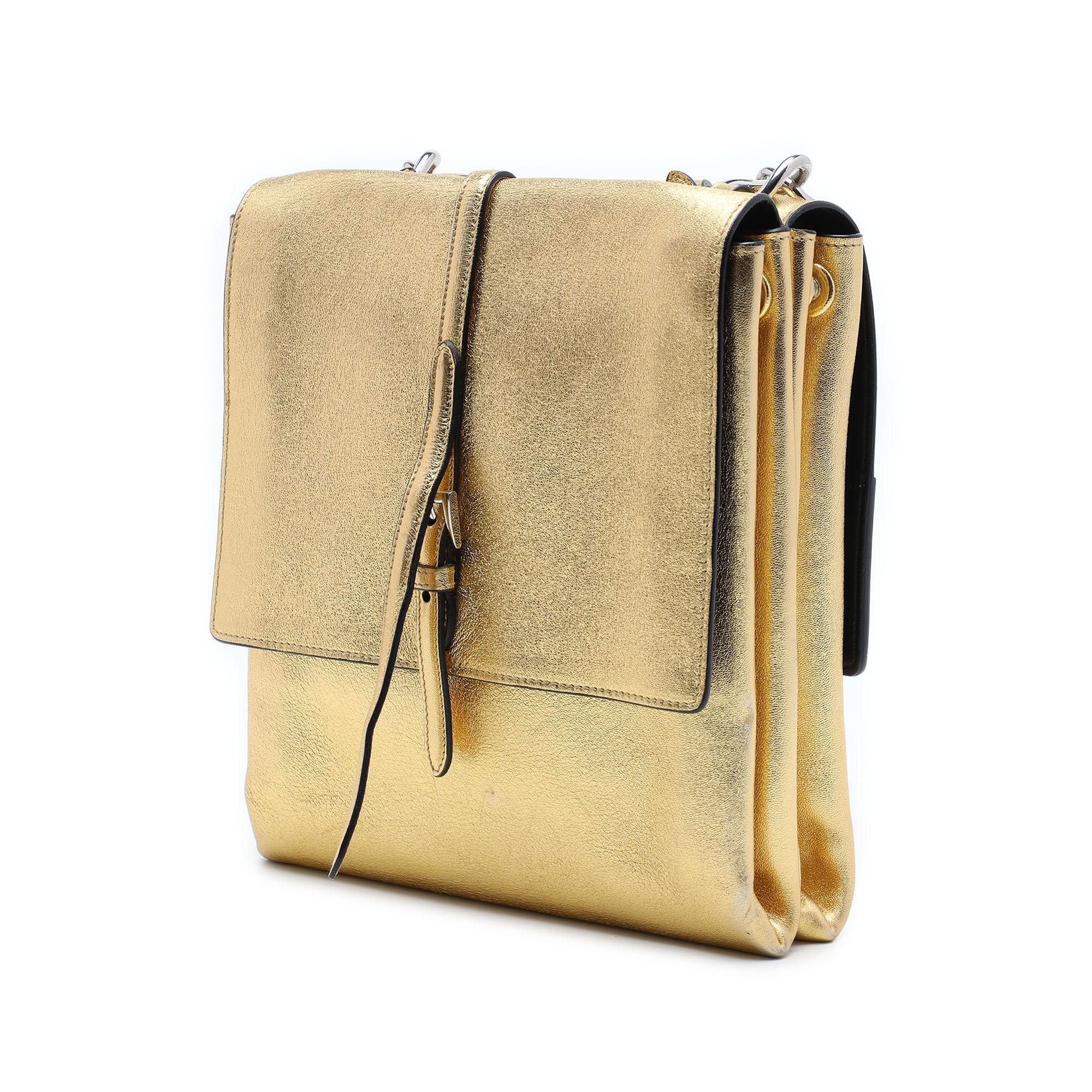 Prada Metallic Leather Double Flap Turn Lock Satchel