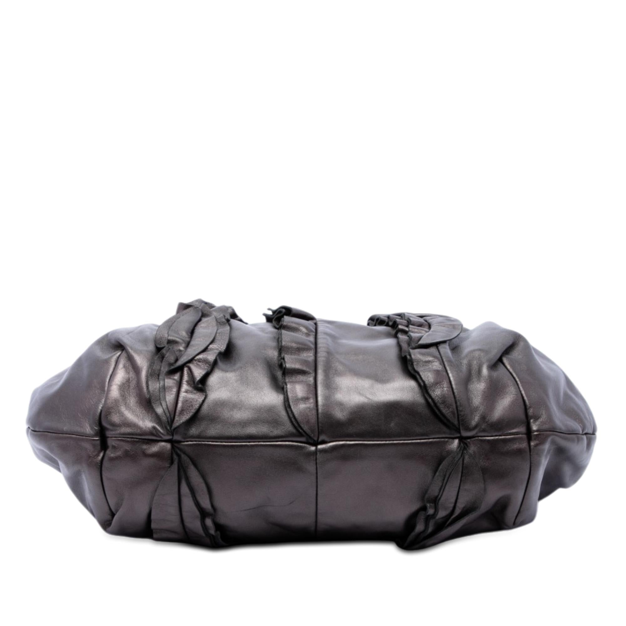 Prada Metallic Nappa Mordore Ruffle Tote