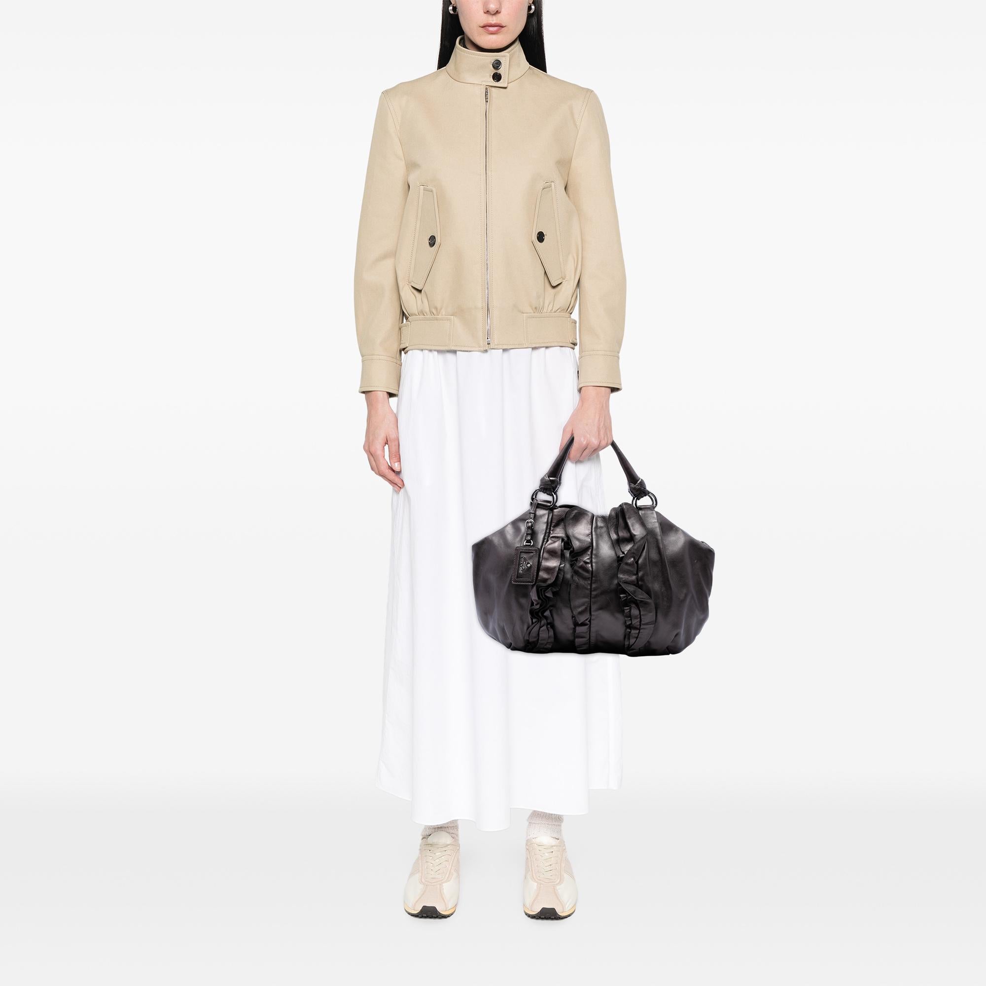Prada Metallic Nappa Mordore Ruffle Tote