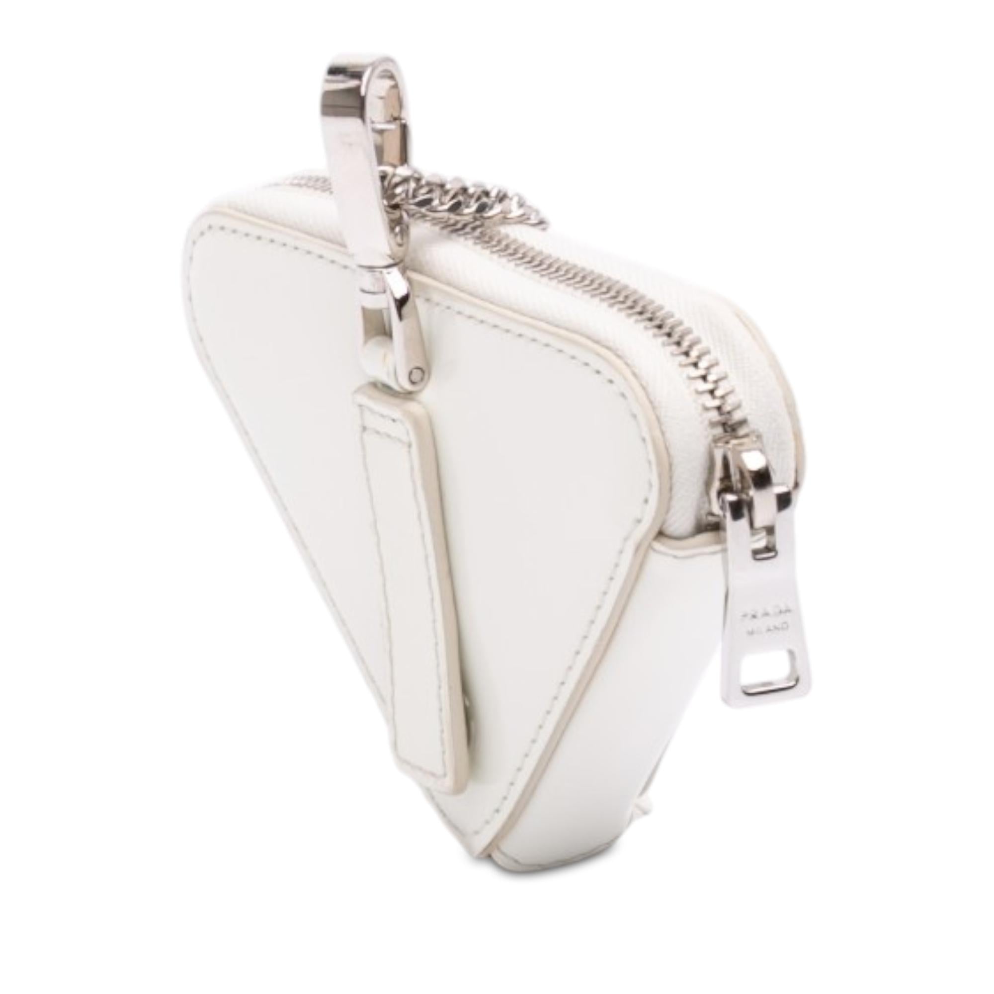 Prada Mini Brushed Leather Triangle Chain Pouch