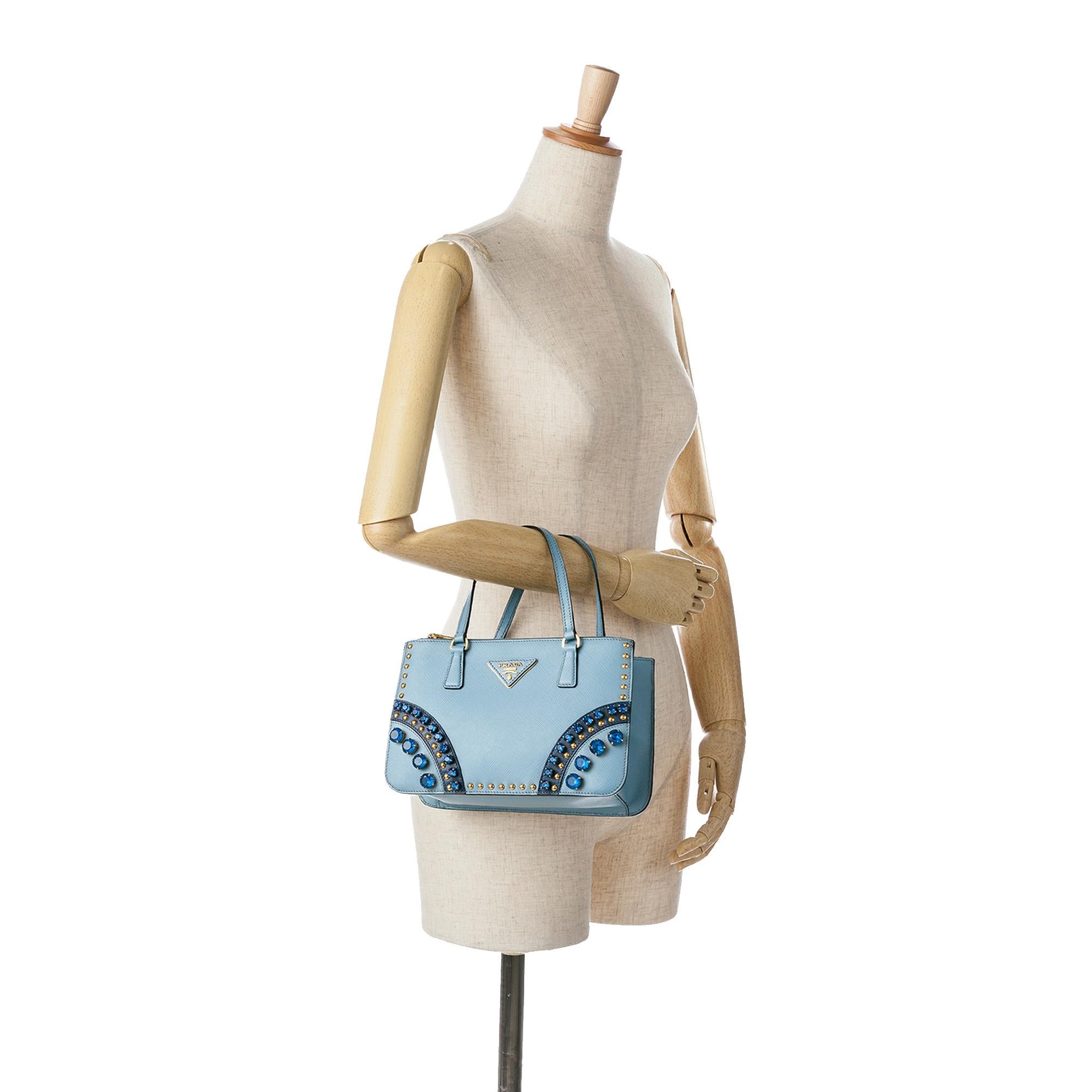 Prada Mini Saffiano Lux Crystal Embellished Galleria Double Zip (SHG-g3M42d)