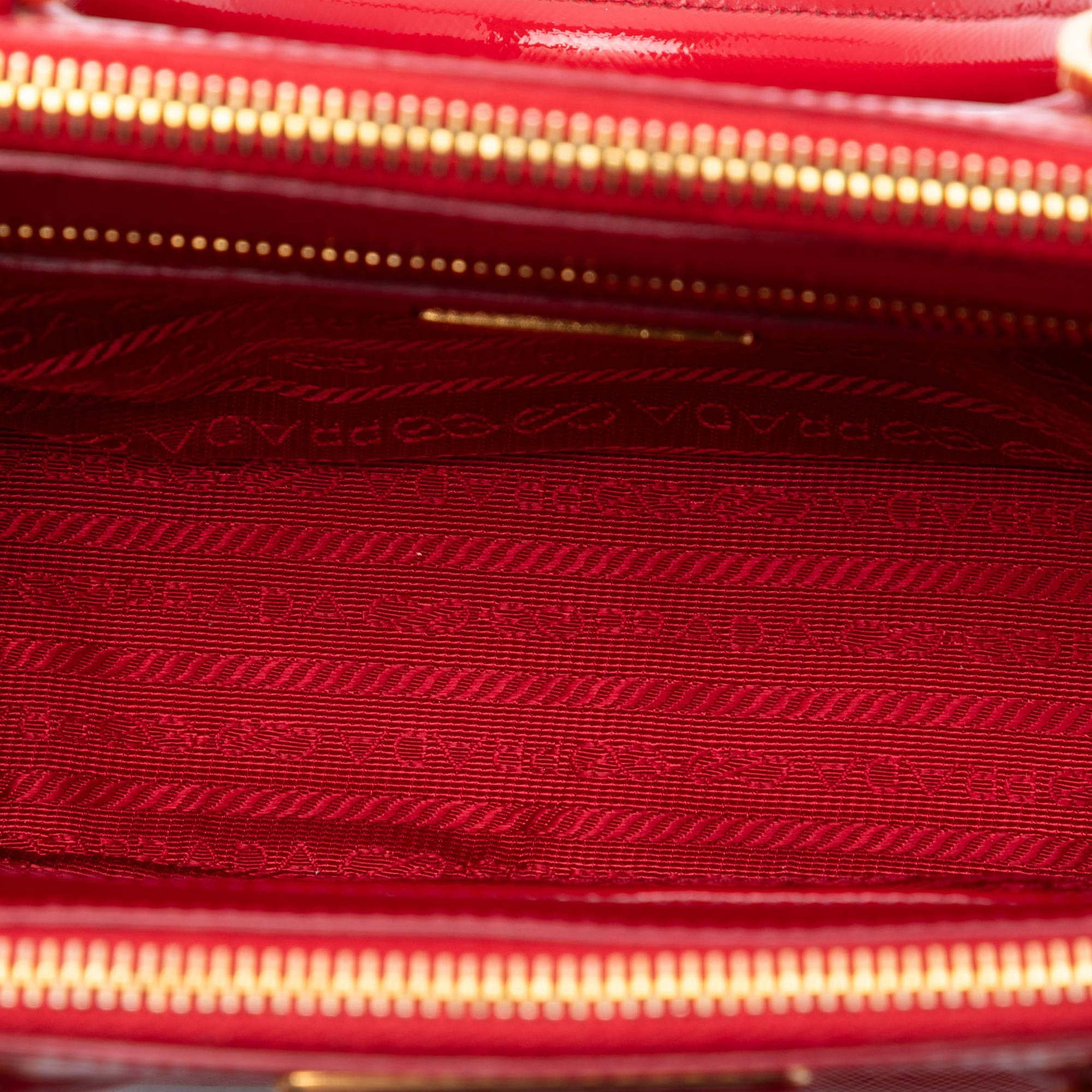 Prada Mini Saffiano Vernice Galleria Double Zip Satchel