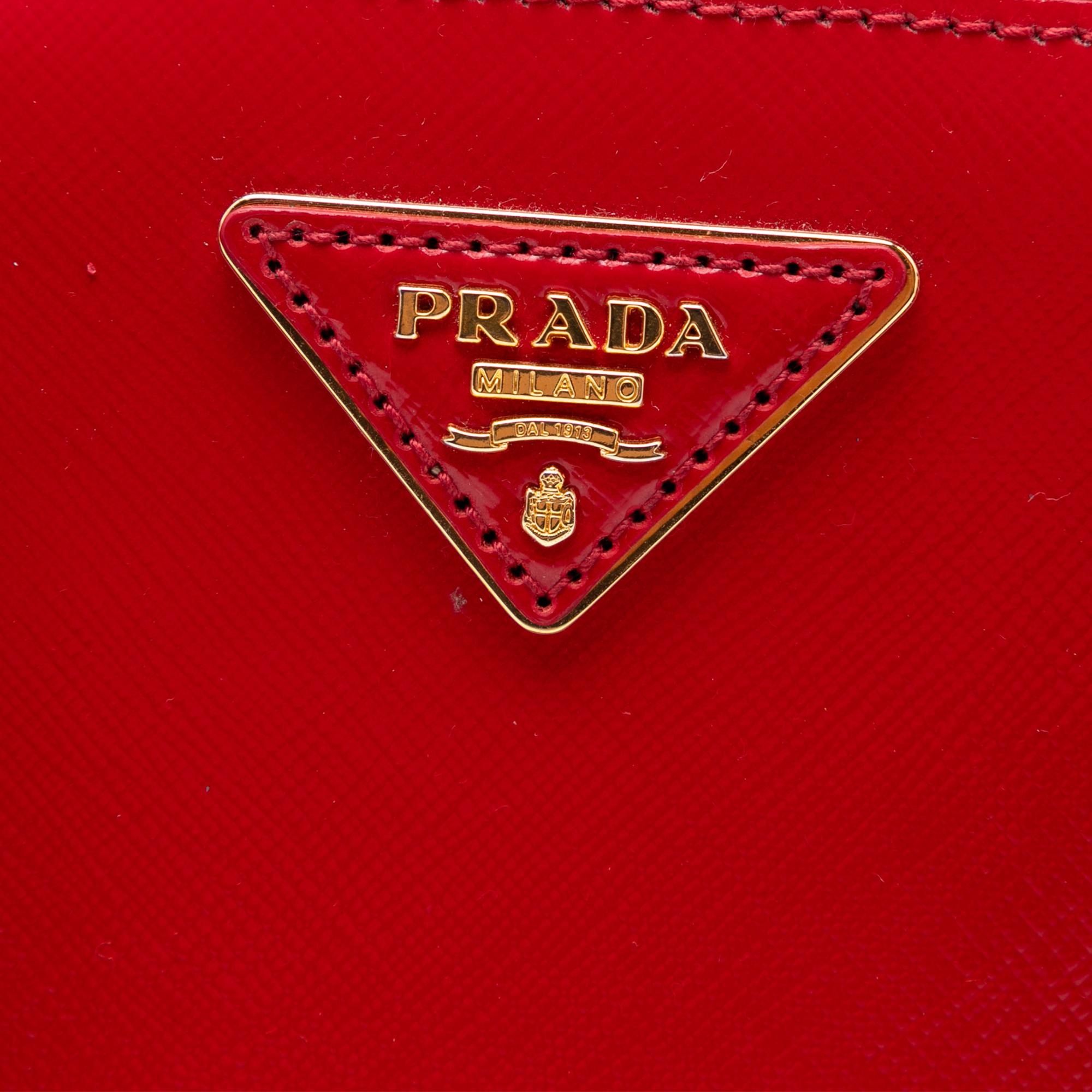 Prada Mini Saffiano Vernice Galleria Double Zip Satchel