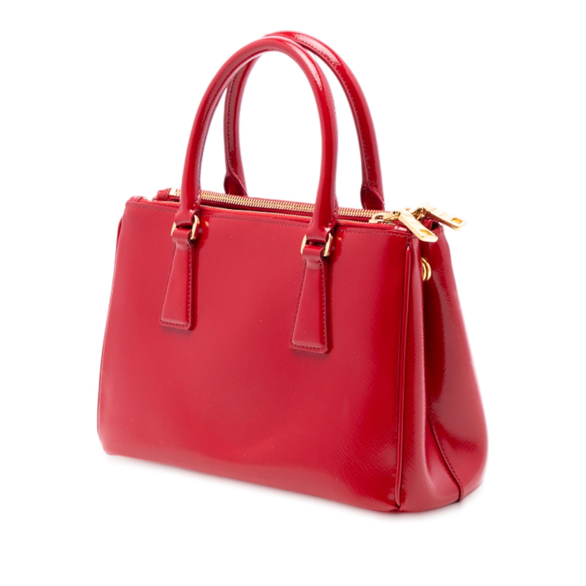 Prada Mini Saffiano Vernice Galleria Double Zip Satchel