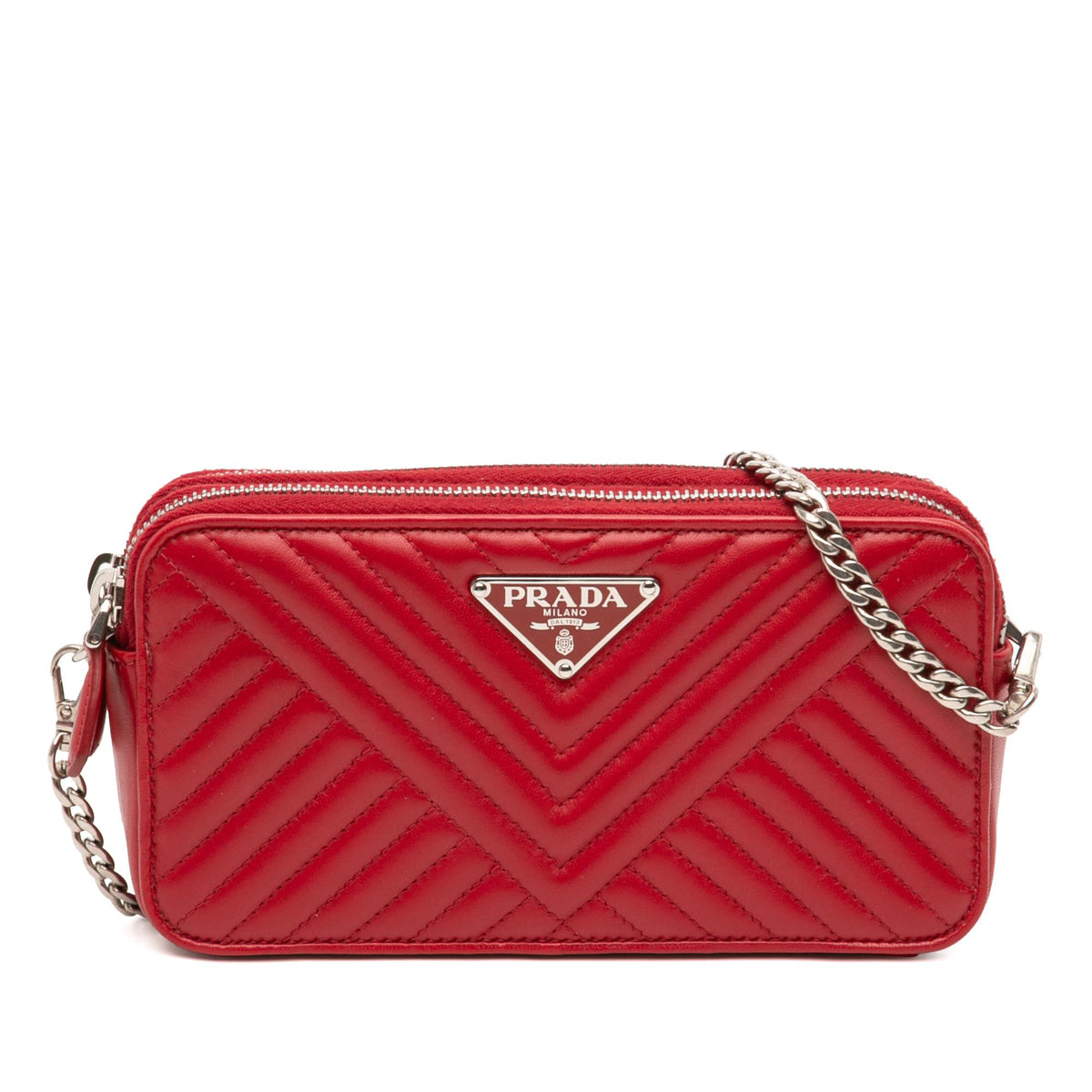 Prada Mini Soft Calf Impunture Diagramme Double Zip Bag
