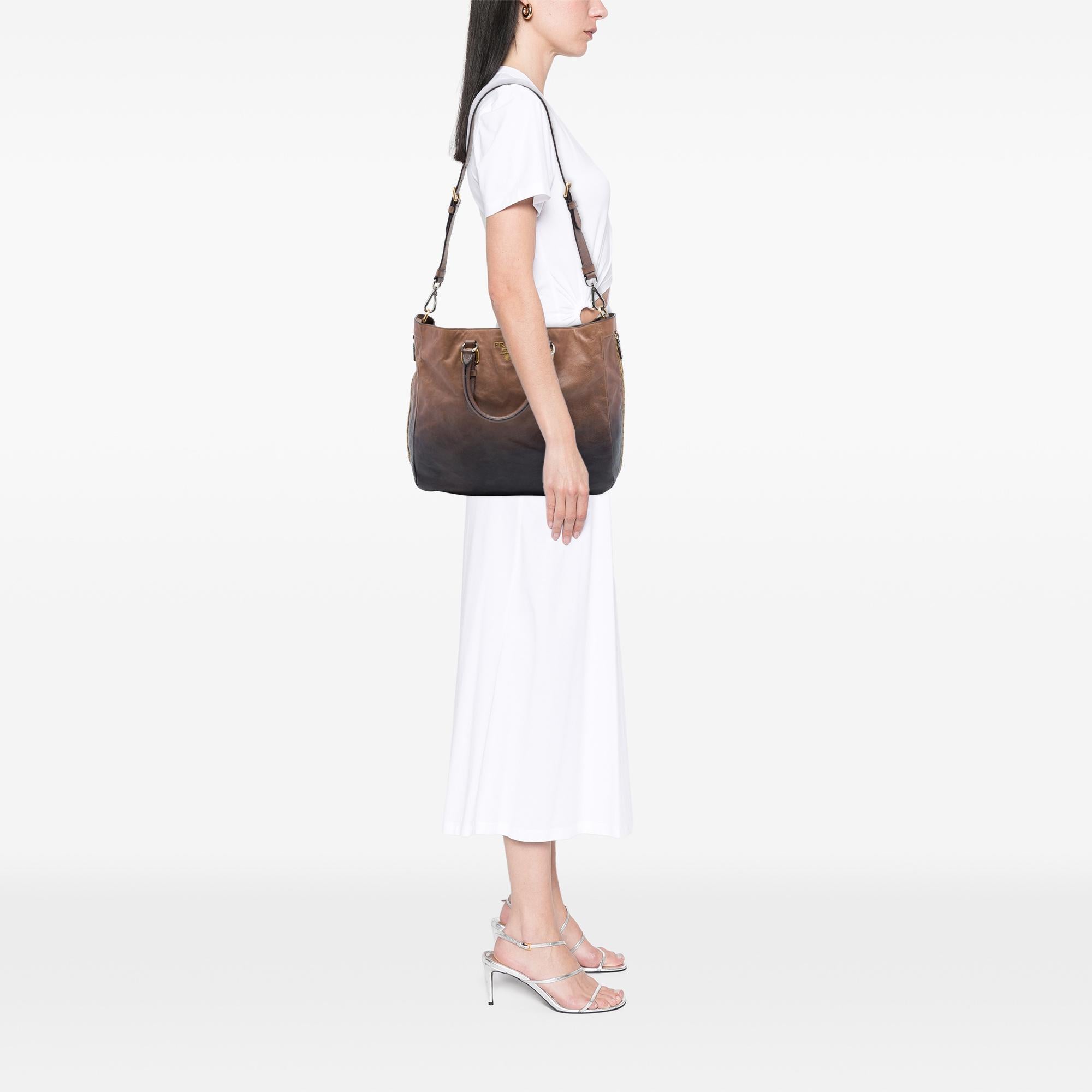 Prada Ombre Vitello Daino Side Zip Convertible Tote