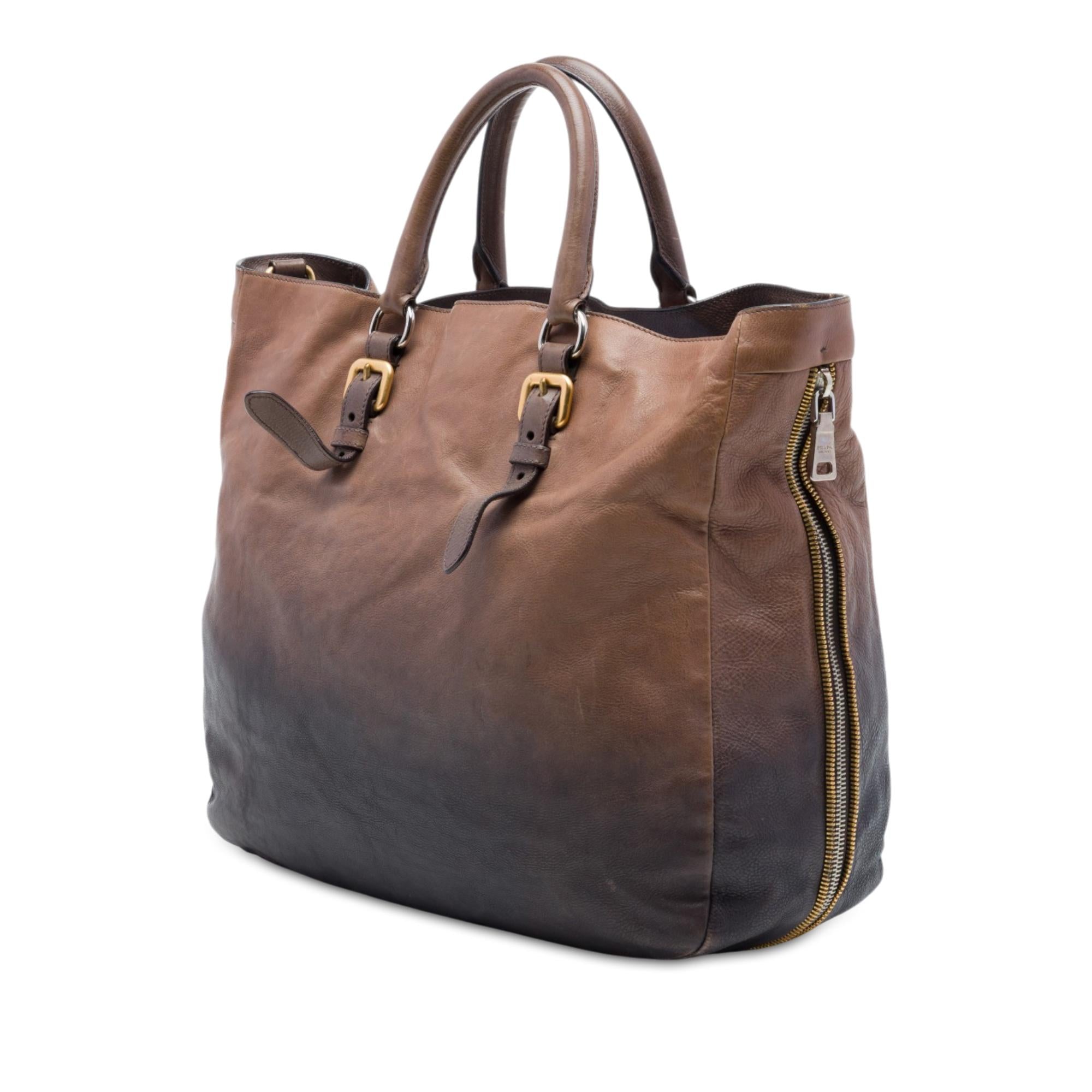 Prada Ombre Vitello Daino Side Zip Convertible Tote