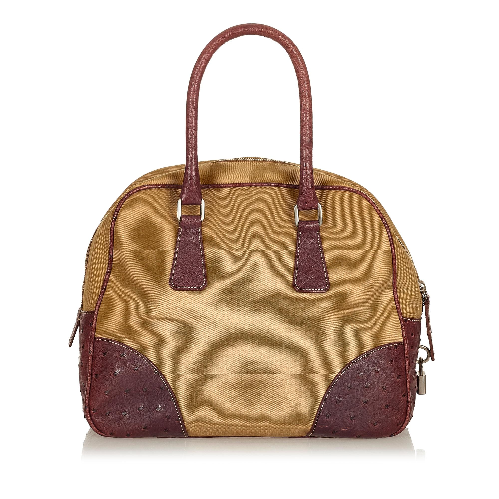 Prada Ostrich Trimmed Dome Handbag (SHG-yF5K8r)