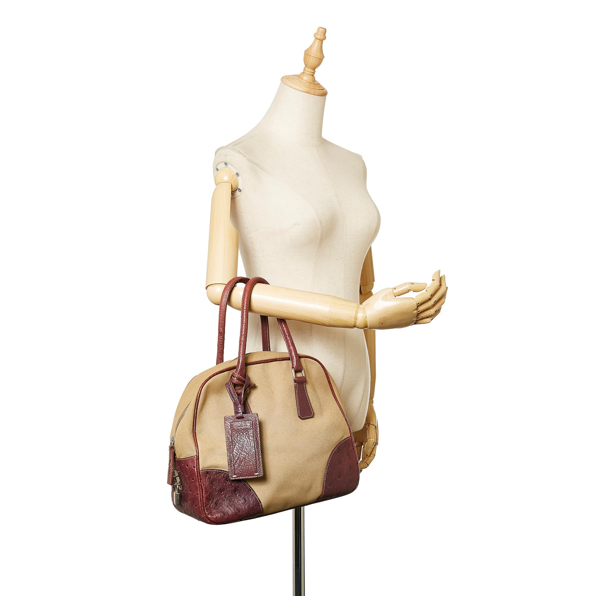 Prada Ostrich Trimmed Dome Handbag (SHG-yF5K8r)