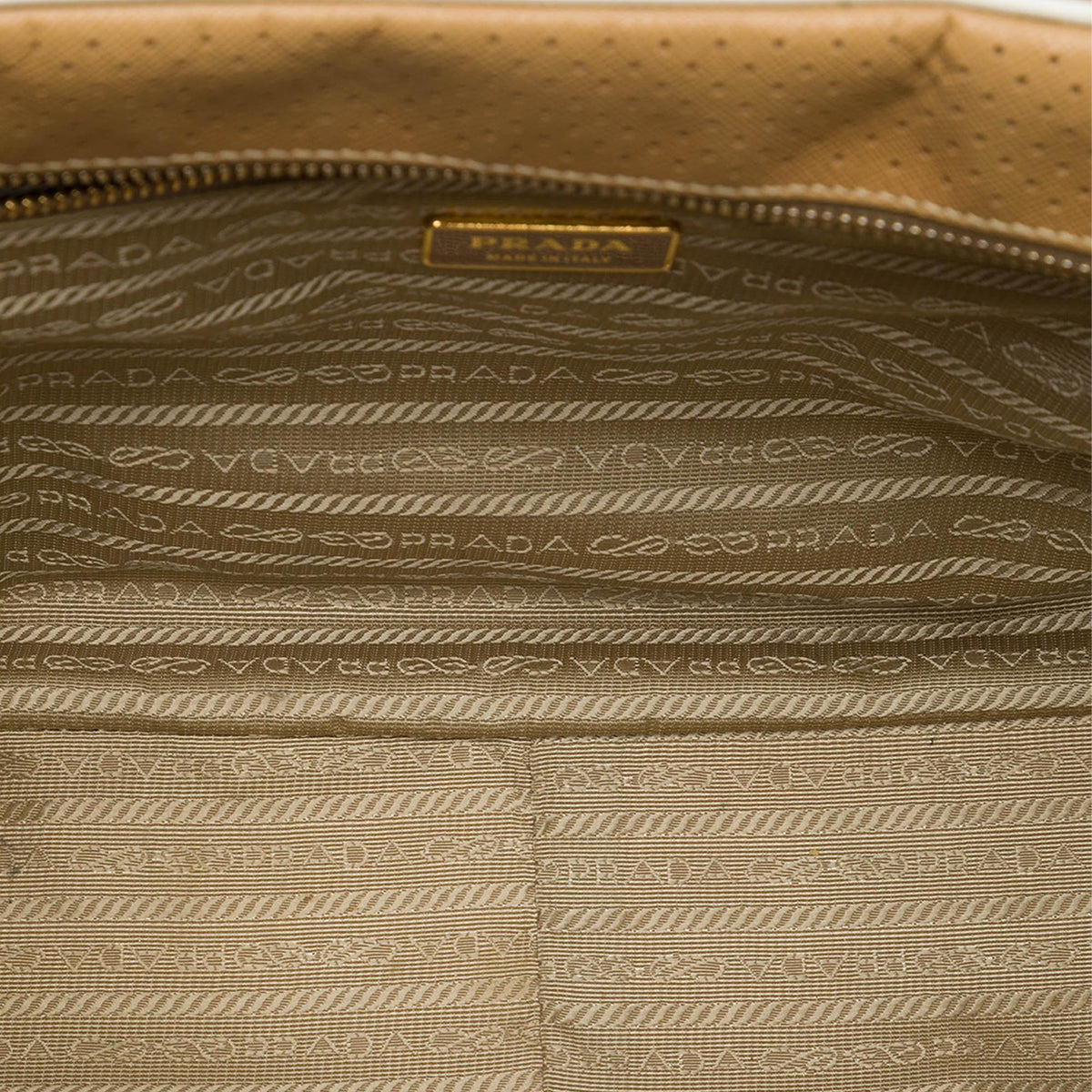 Prada Perforated Saffiano Lux Bauletto Top Handle Bag