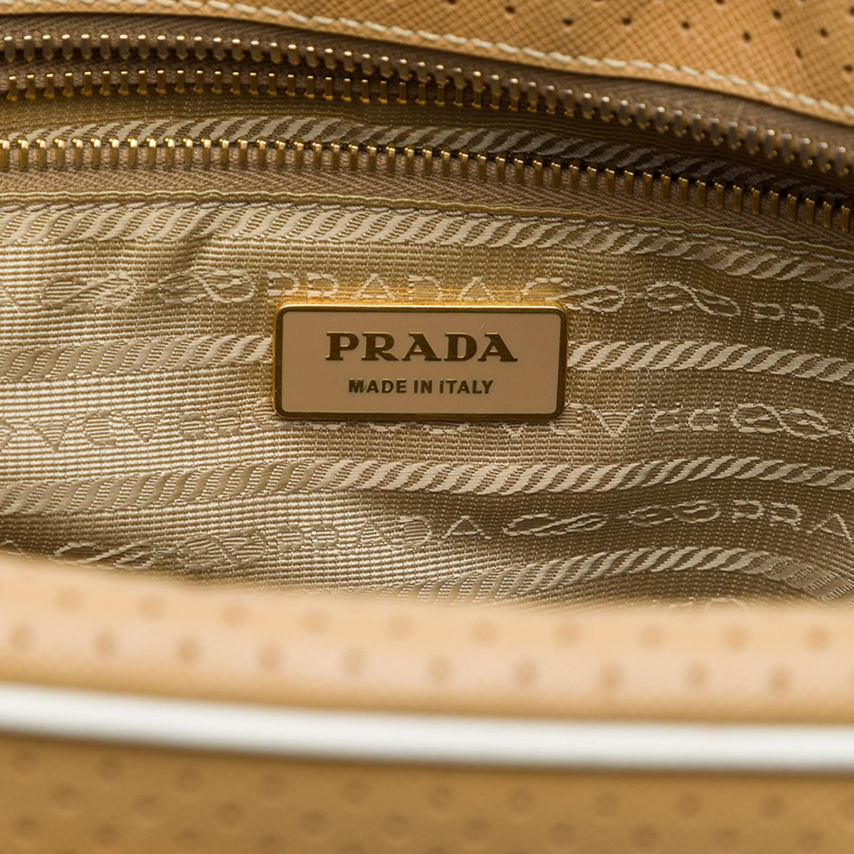 Prada Perforated Saffiano Lux Bauletto Top Handle Bag