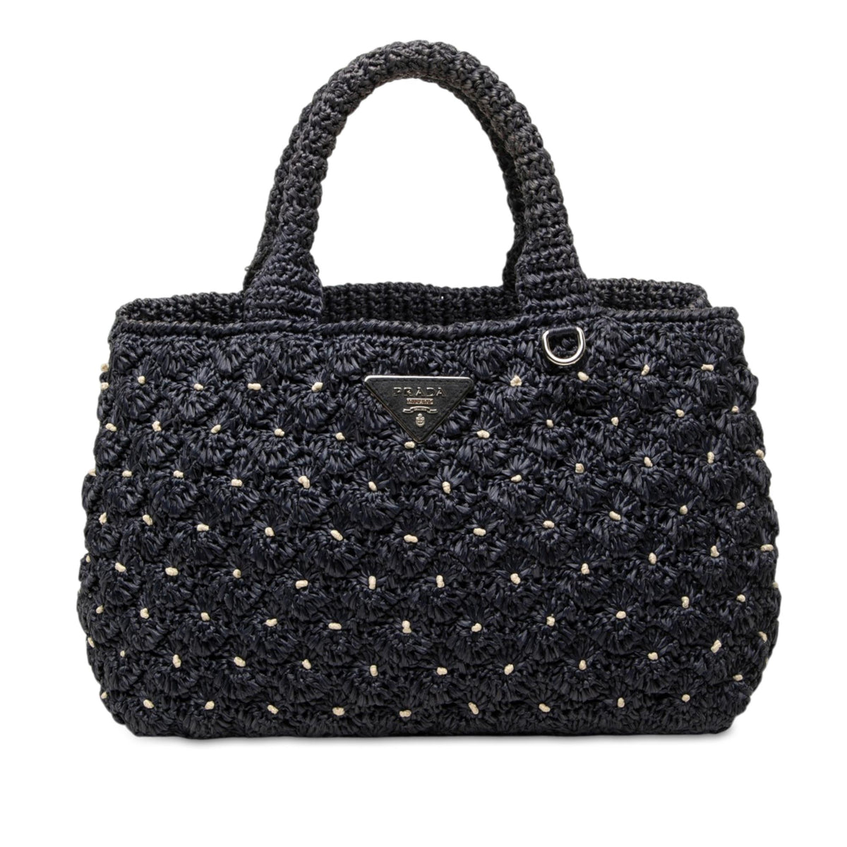 Prada Raffia Effect Crochet Pois Satchel