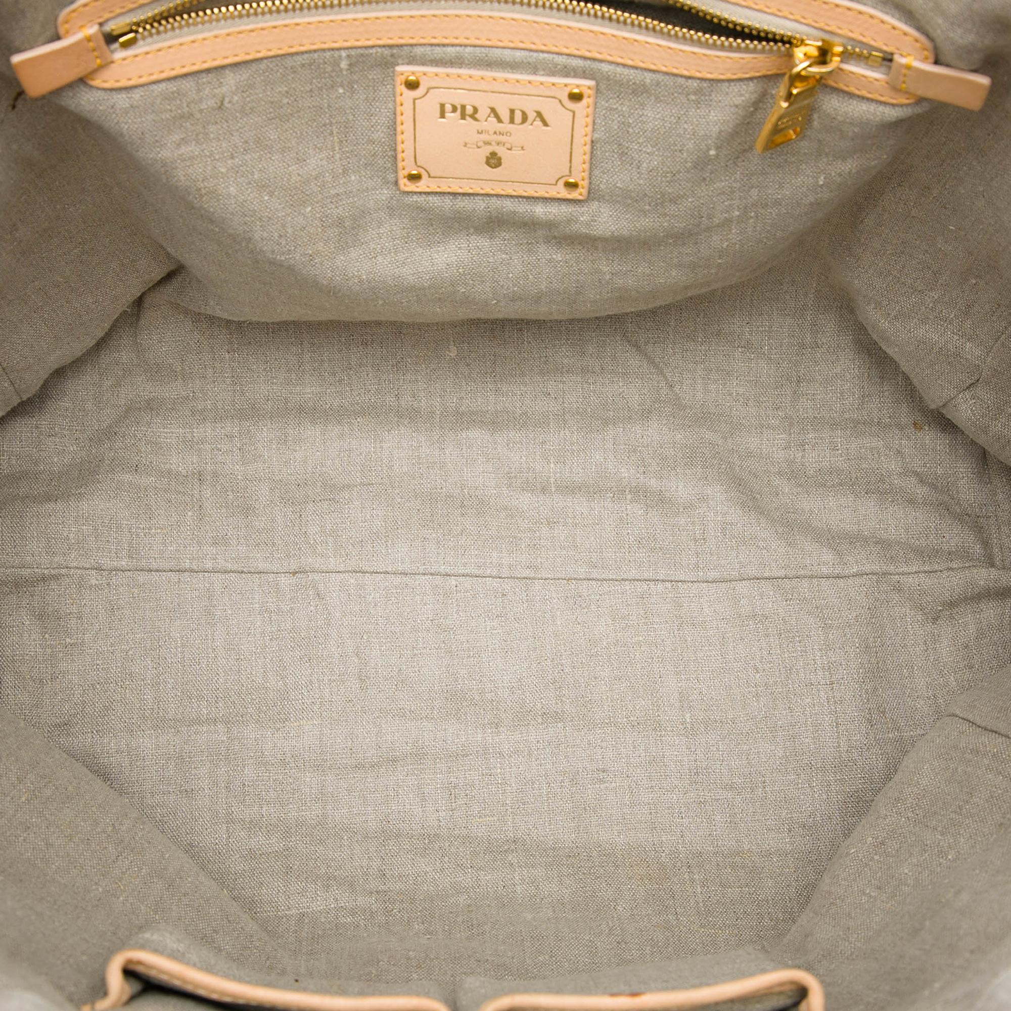 Prada Raffia Lino Fringe Shopping Tote