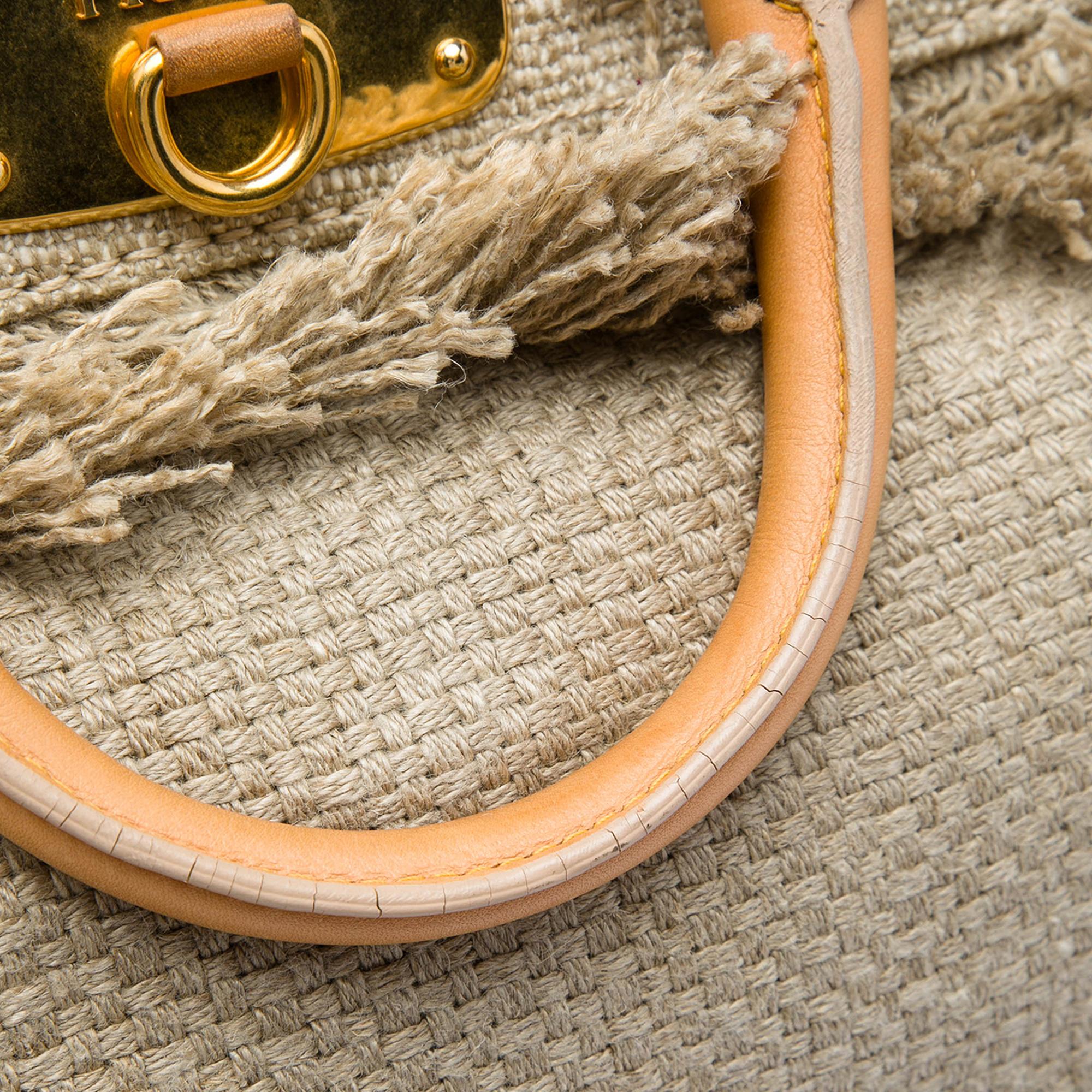Prada Raffia Lino Fringe Shopping Tote