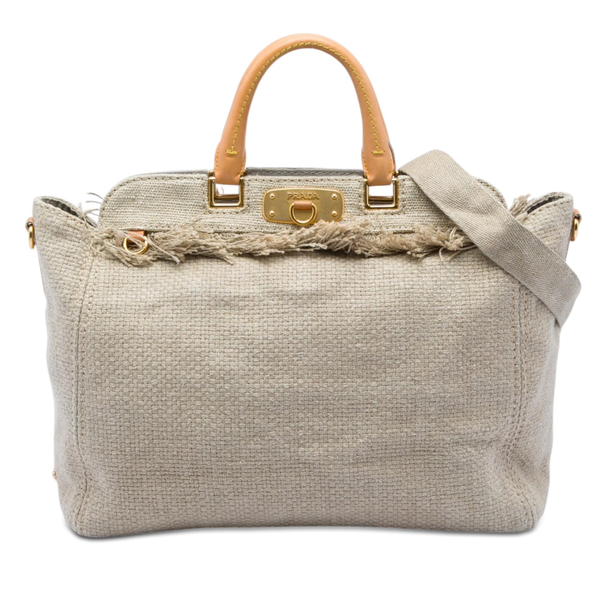 Prada Raffia Lino Fringe Shopping Tote