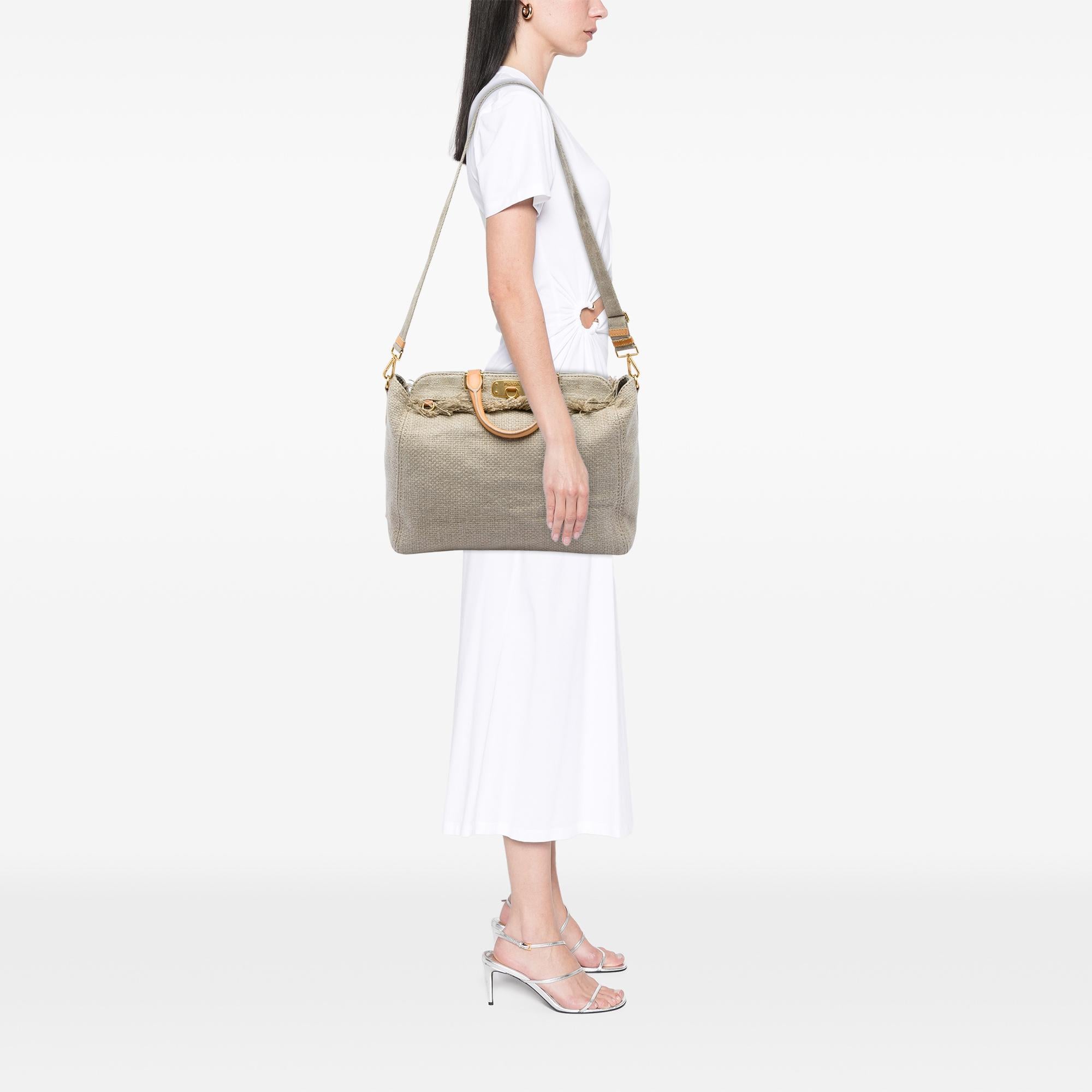 Prada Raffia Lino Fringe Shopping Tote