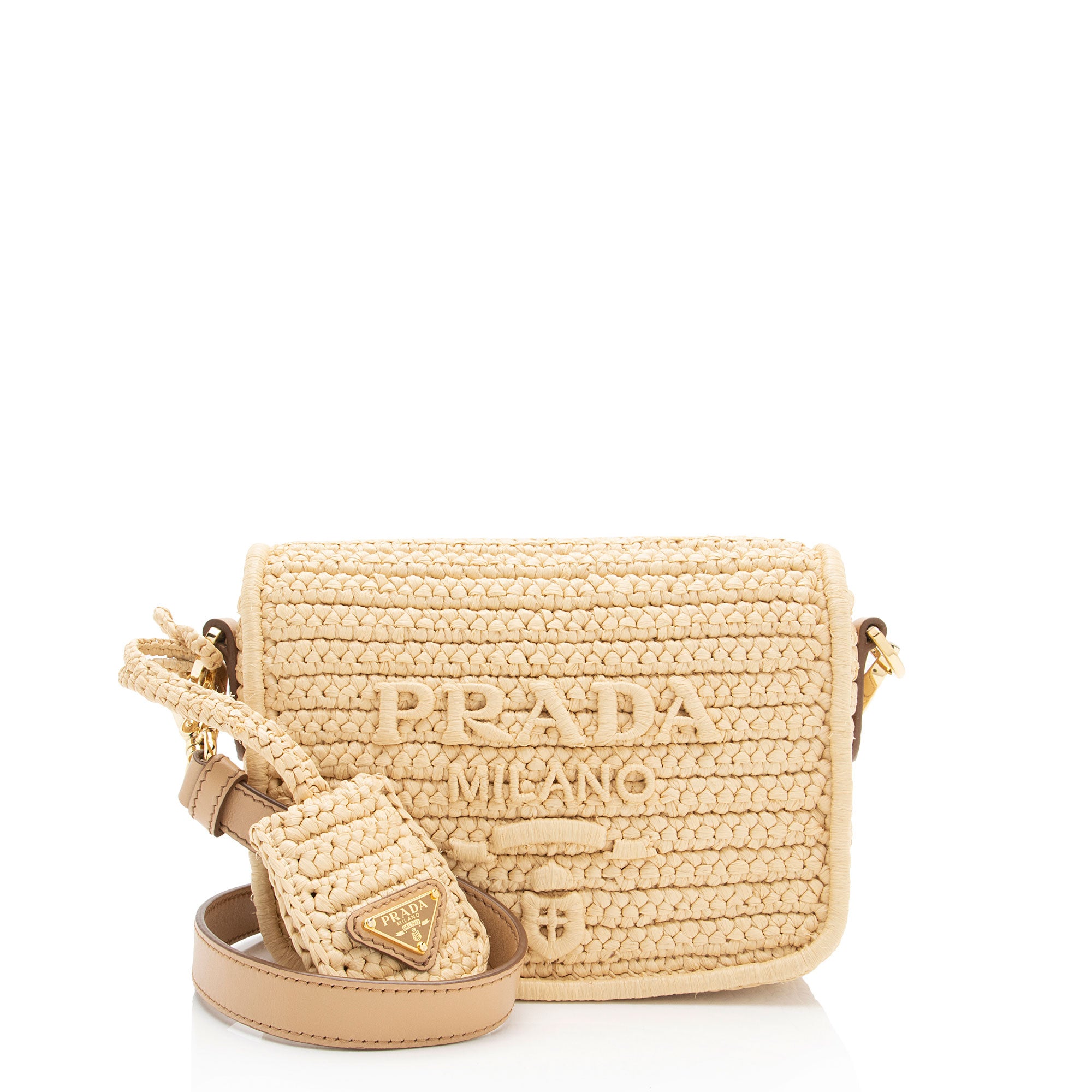 Prada Raffia Logo Flap Shoulder Bag (SHF-vAij0V)
