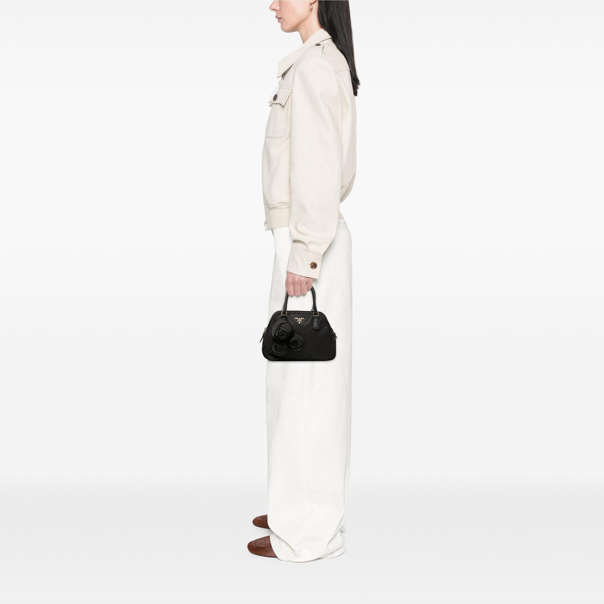Prada Rose Embellished Tessuto Handbag
