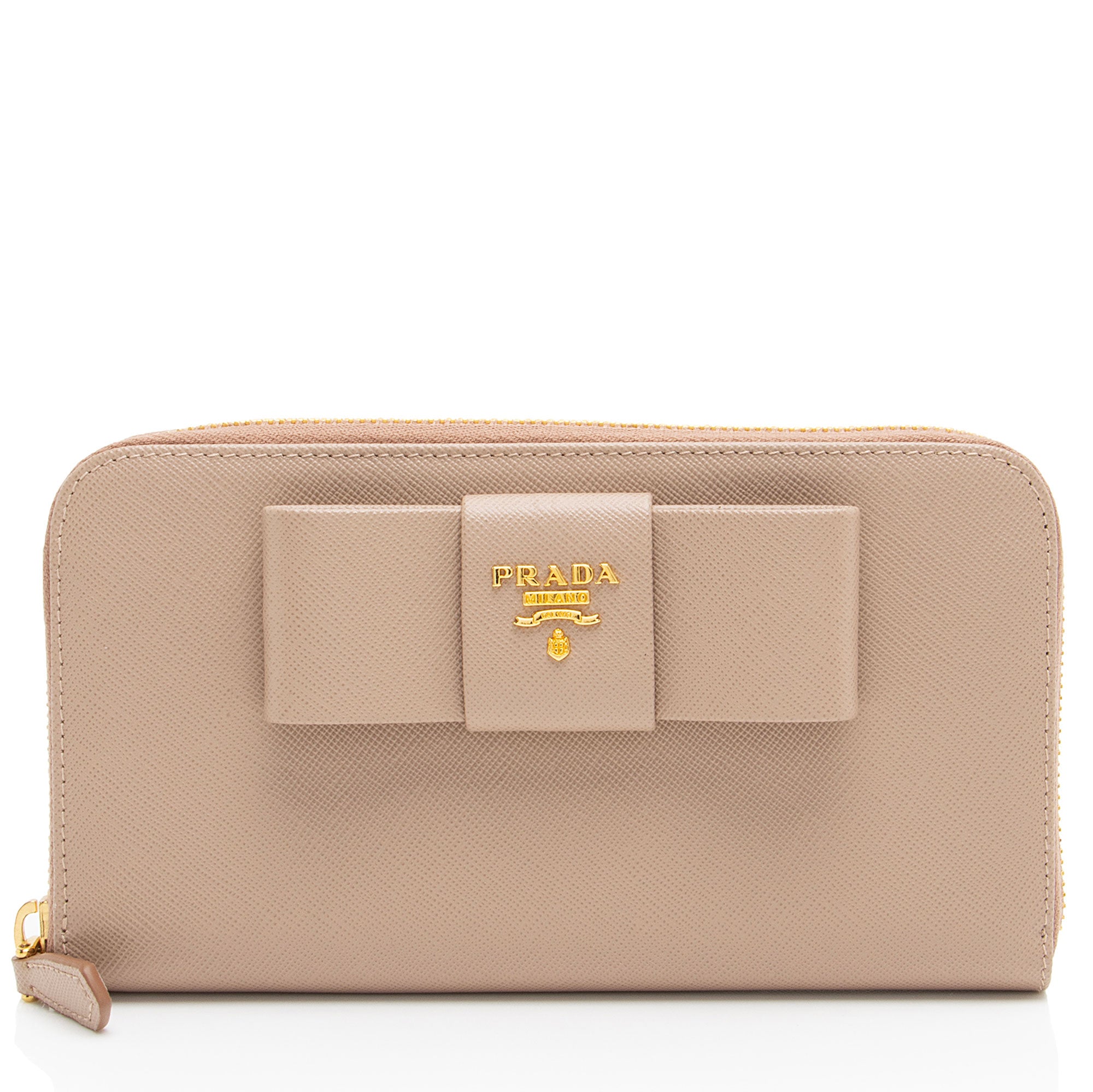Prada Saffiano Bow Zip Around Wallet