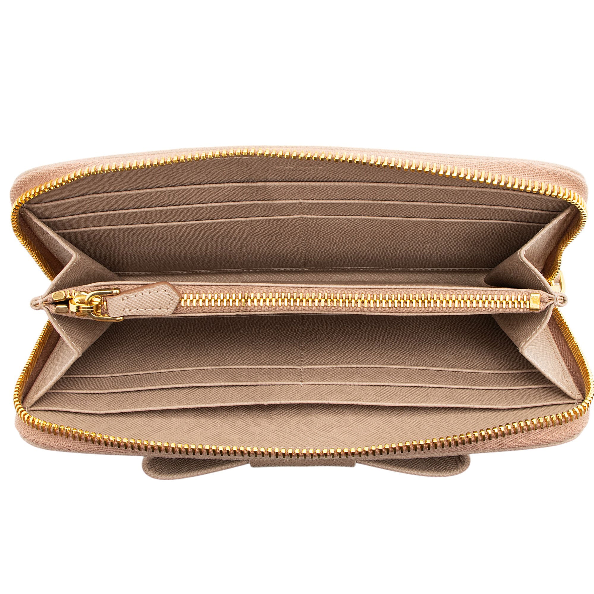 Prada Saffiano Bow Zip Around Wallet