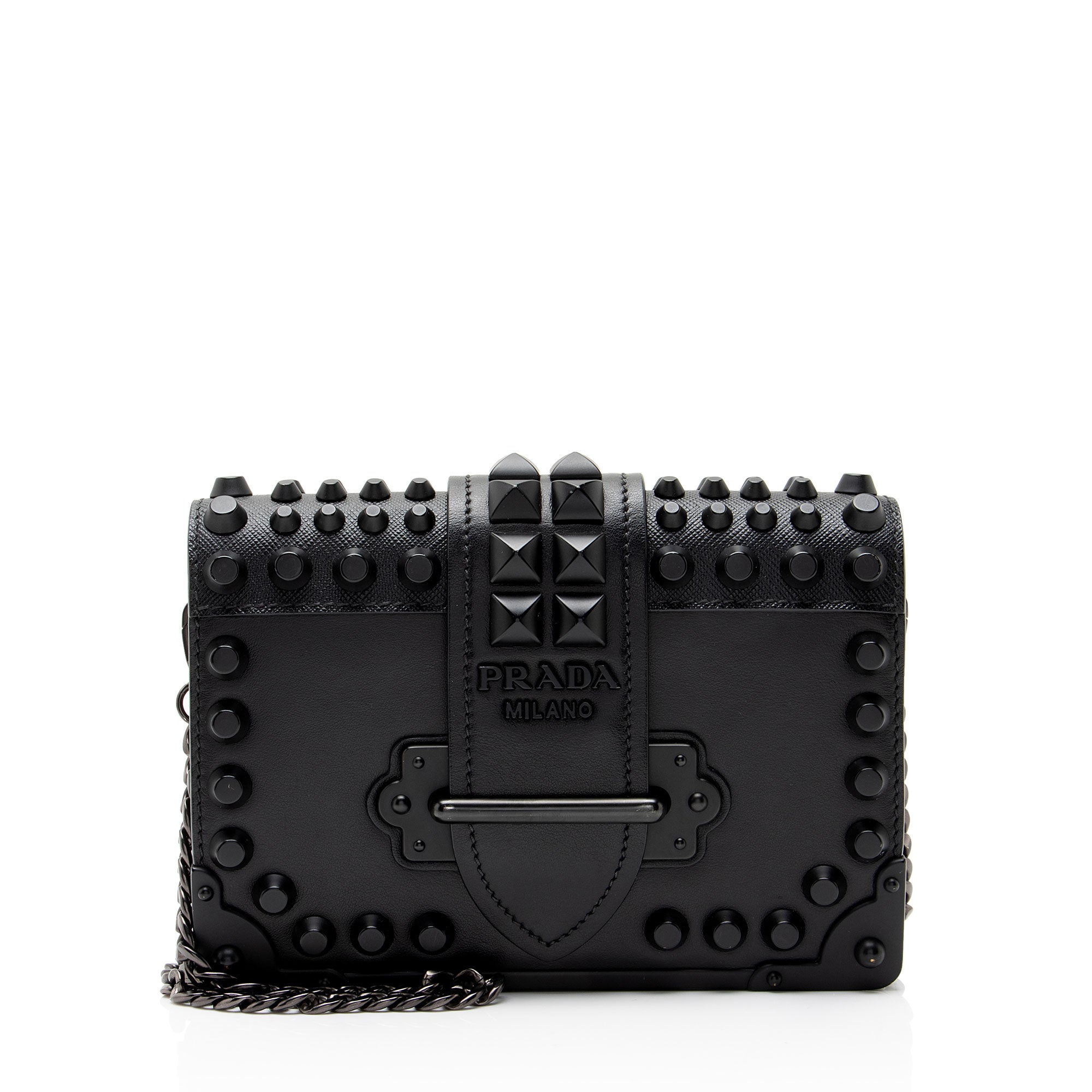 Prada Saffiano Calfskin Studded Cahier Crossbody