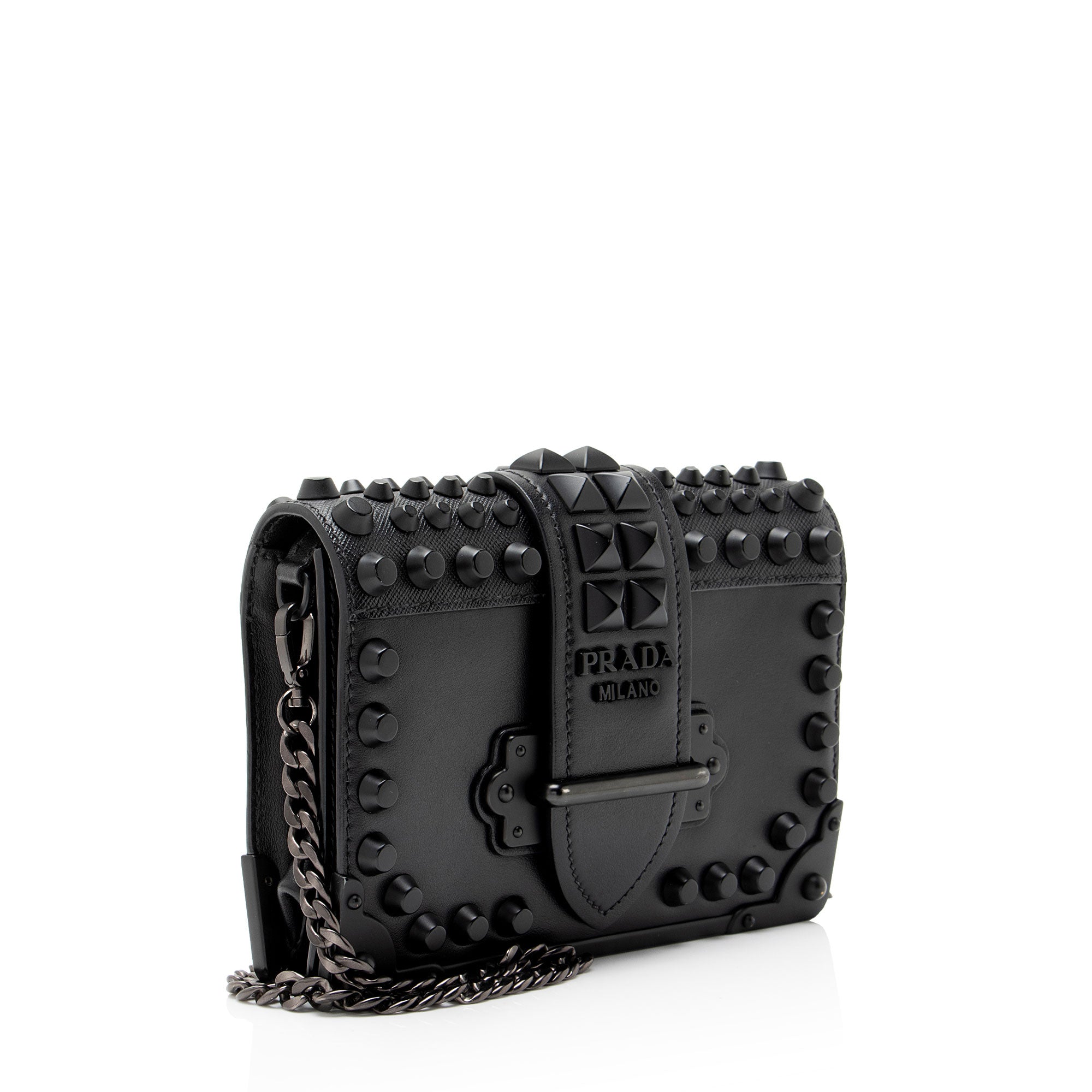 Prada Saffiano Calfskin Studded Cahier Crossbody