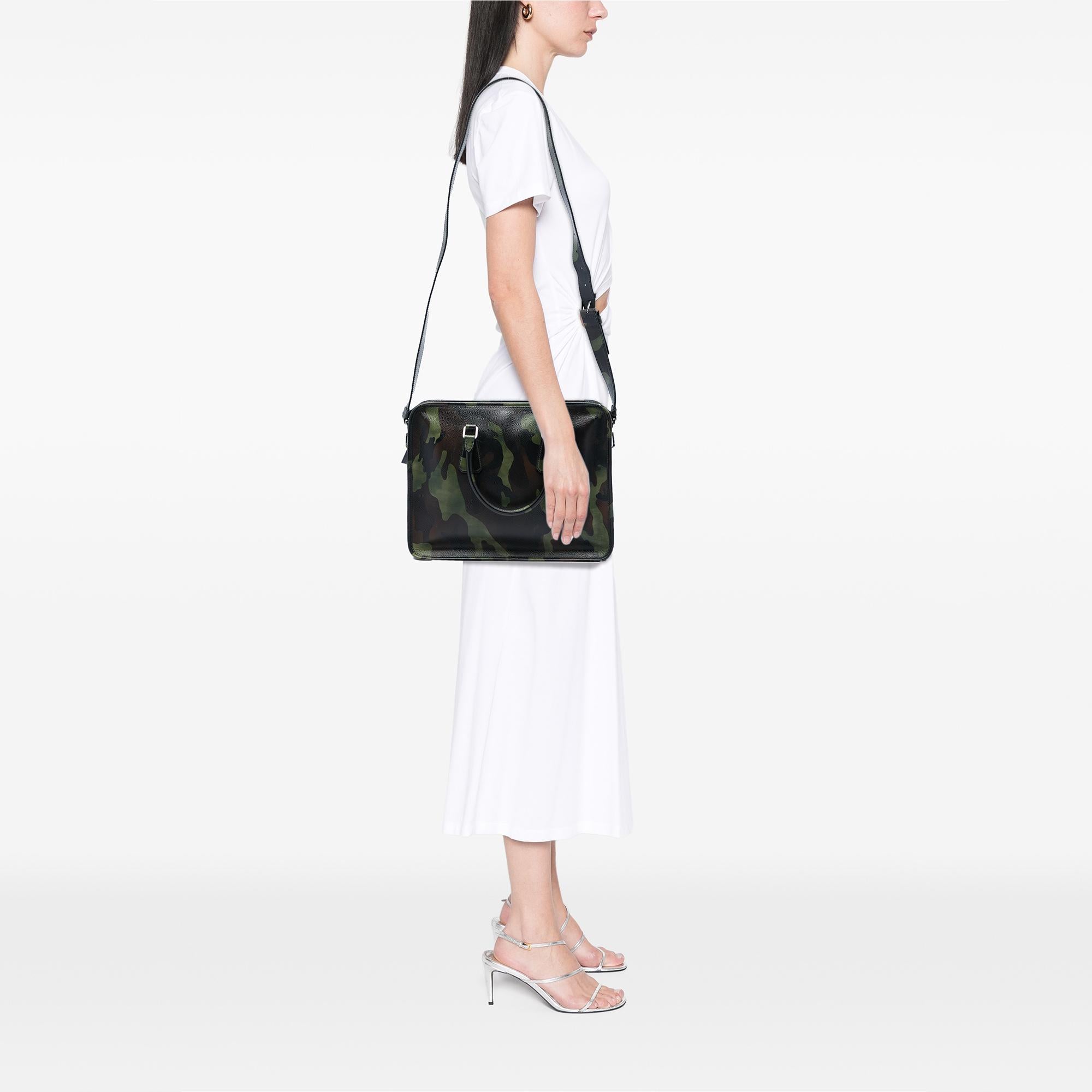 Prada Saffiano Camouflage Print Briefcase