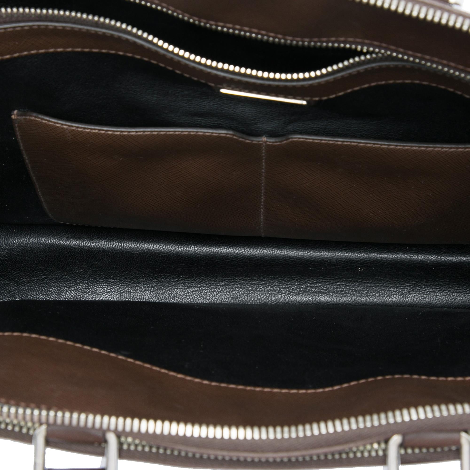 Prada Saffiano Cuir Travel Front Zip Pocket Briefcase