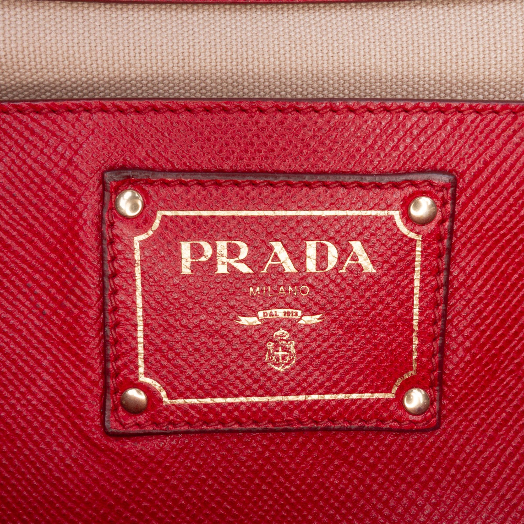 Prada Saffiano Cuir Trimmed Canapa Satchel
