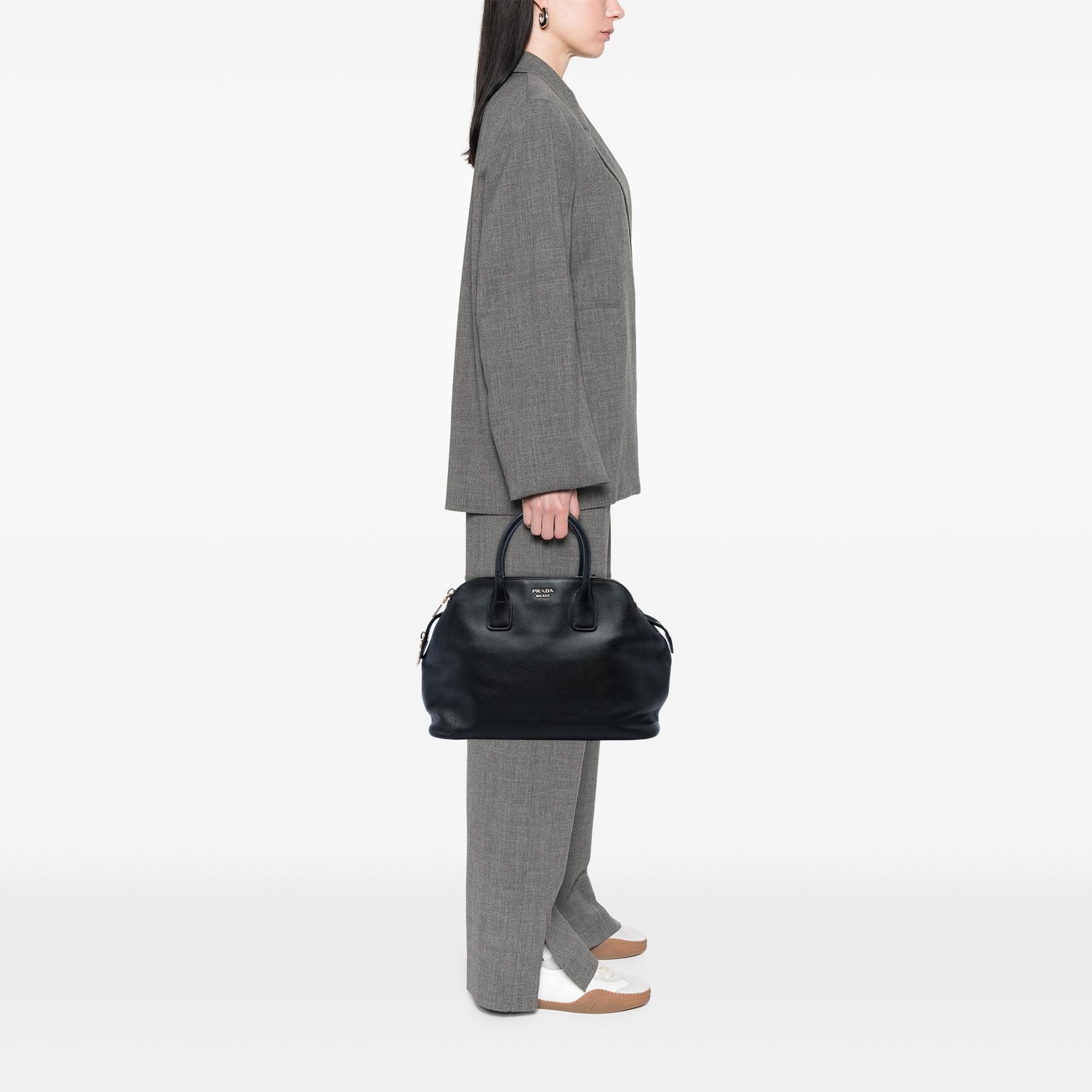 Prada Saffiano Cuir Triple Zip Dome Top Handle Bag