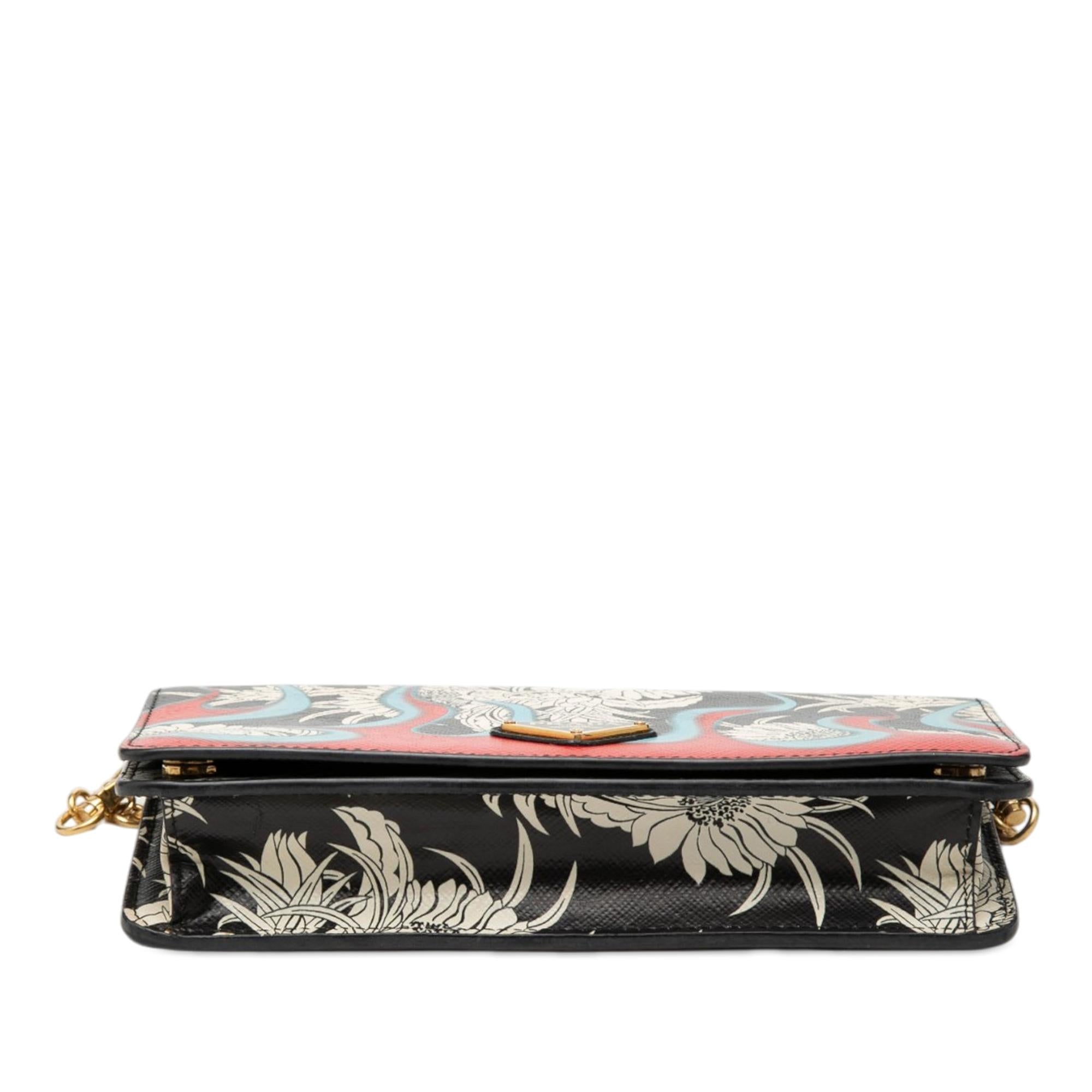 Prada Saffiano Floral Flame Print Wallet on Chain