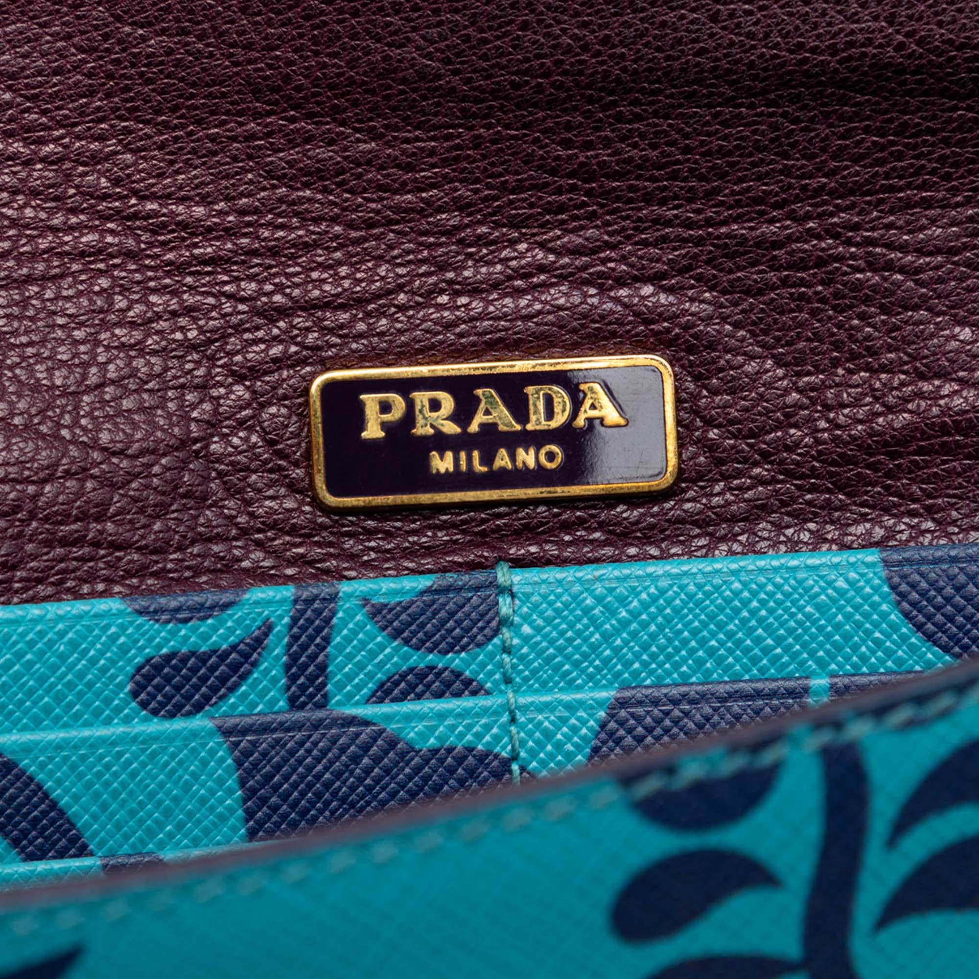 Prada Saffiano Hibiscus Print Sound Lock Clutch