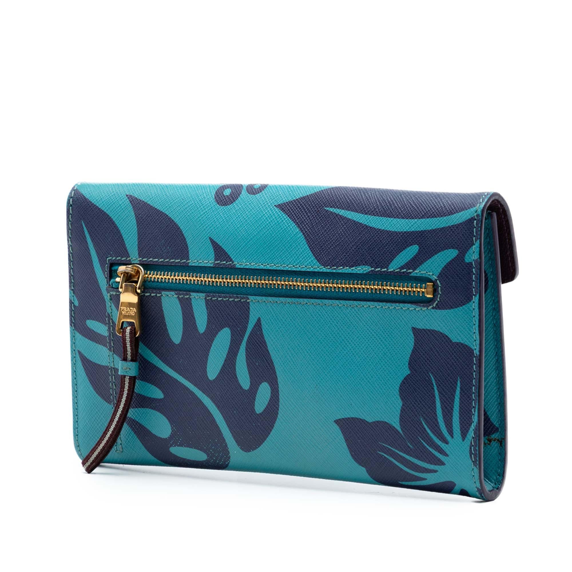 Prada Saffiano Hibiscus Print Sound Lock Clutch