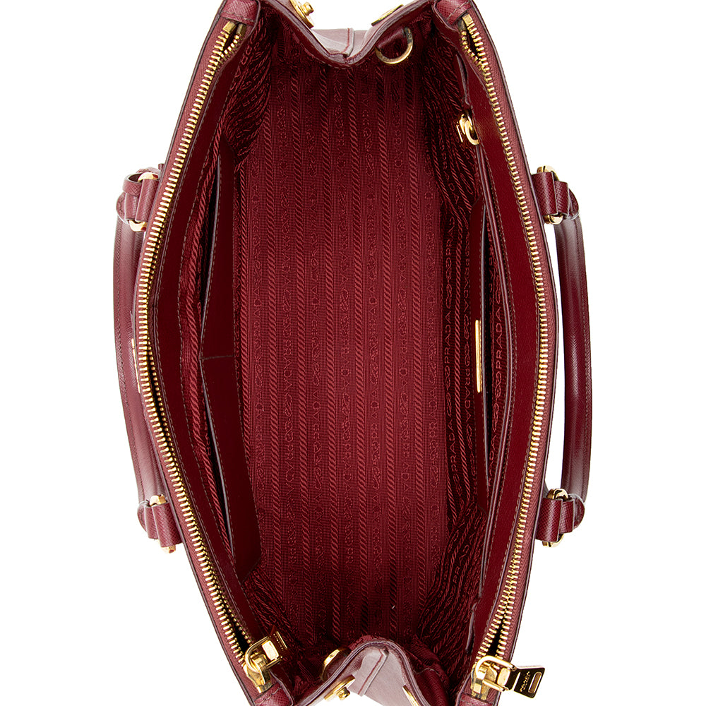 Prada Saffiano Leather Lux Double Zip Medium Tote (SHF-16358)