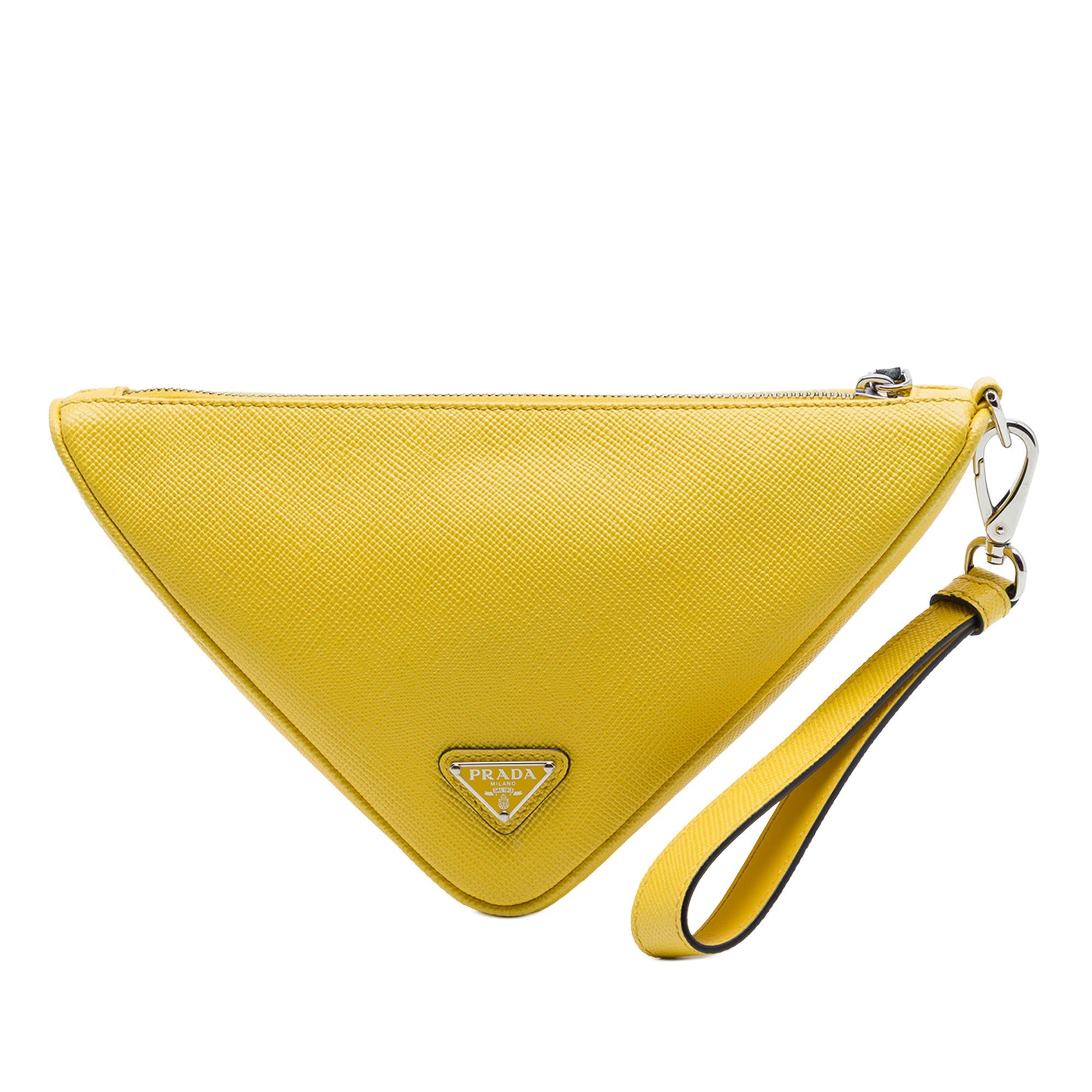Prada Saffiano Logo Embossed Triangle Wristlet Pouch