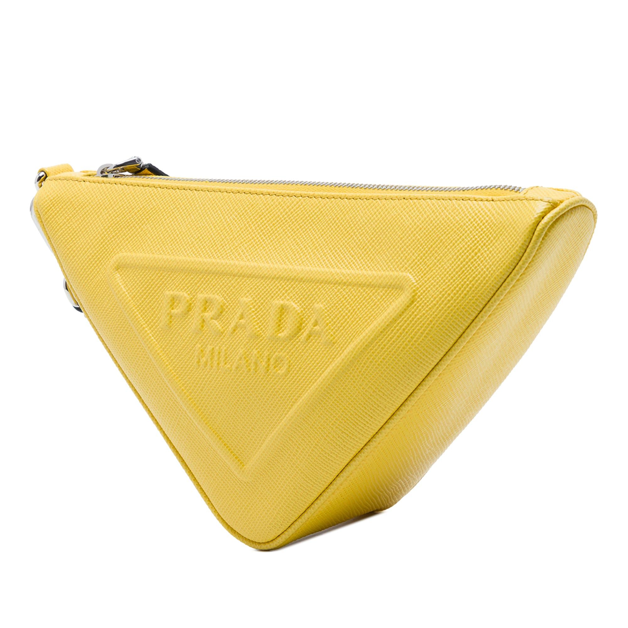 Prada Saffiano Logo Embossed Triangle Wristlet Pouch