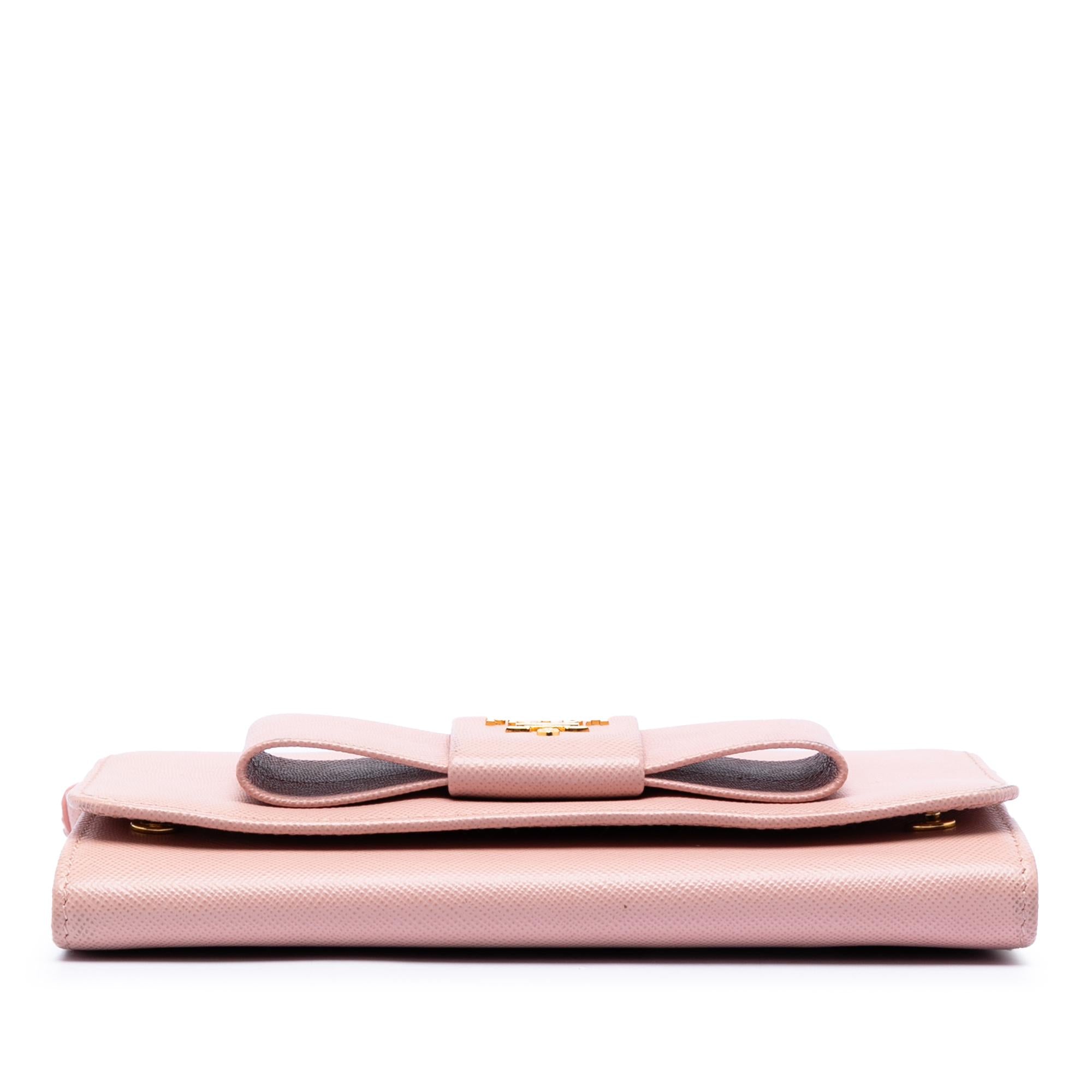 Prada Saffiano Lux Bow Wallet On Strap