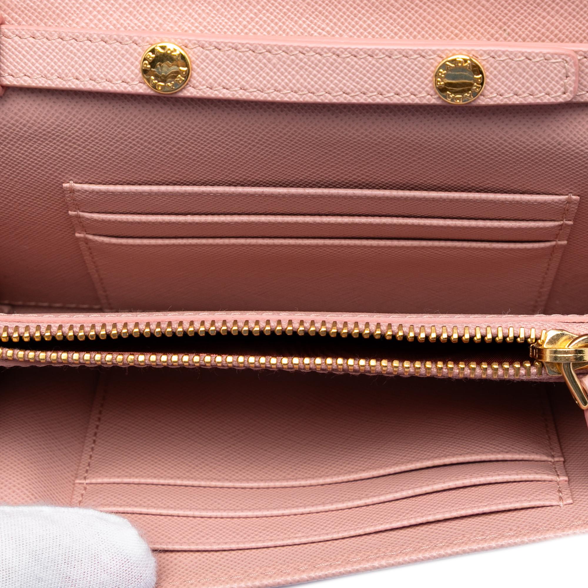 Prada Saffiano Lux Bow Wallet On Strap