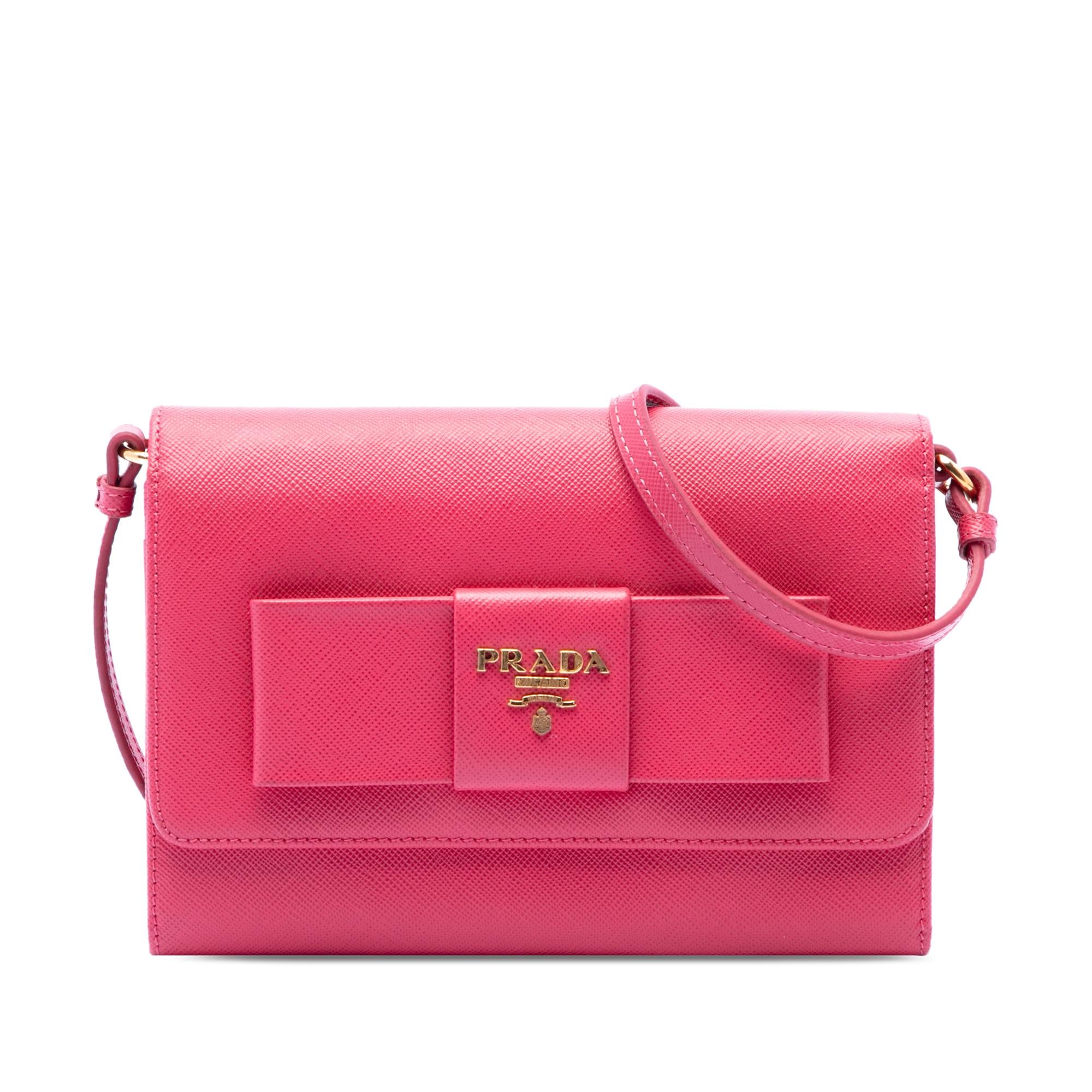 Prada Saffiano Lux Bow Wallet On Strap