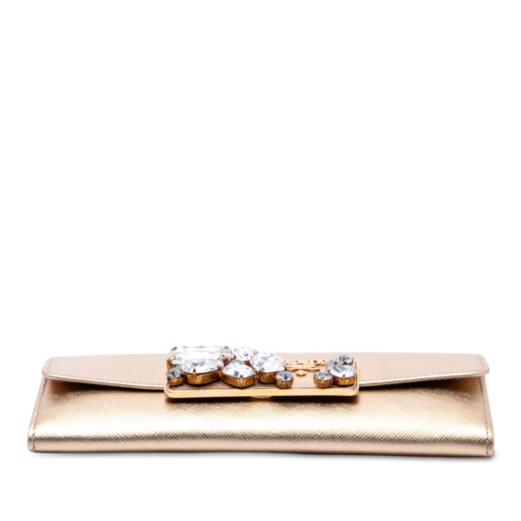 Prada Saffiano Lux Crystal Embellished Continental Wallet
