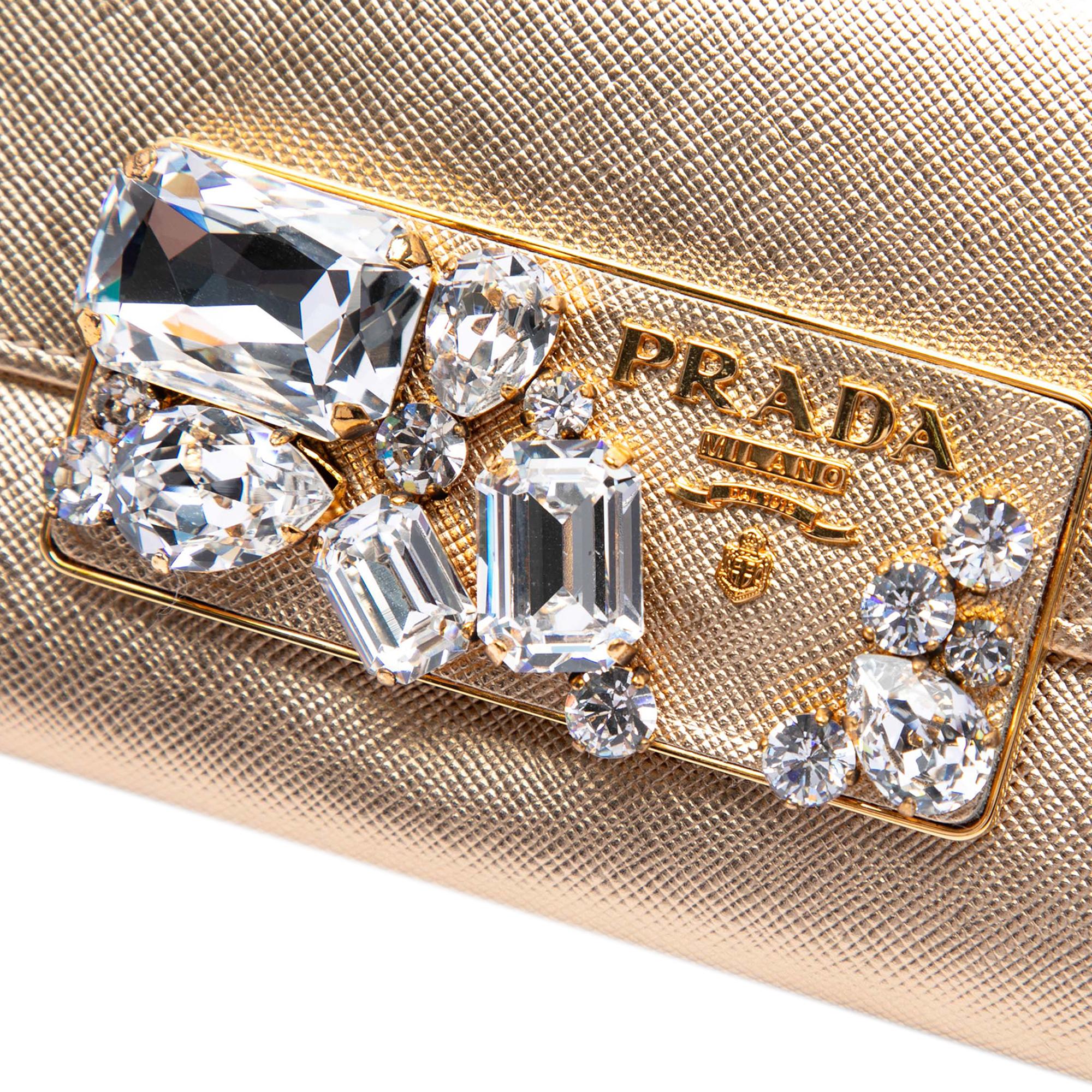 Prada Saffiano Lux Crystal Embellished Continental Wallet