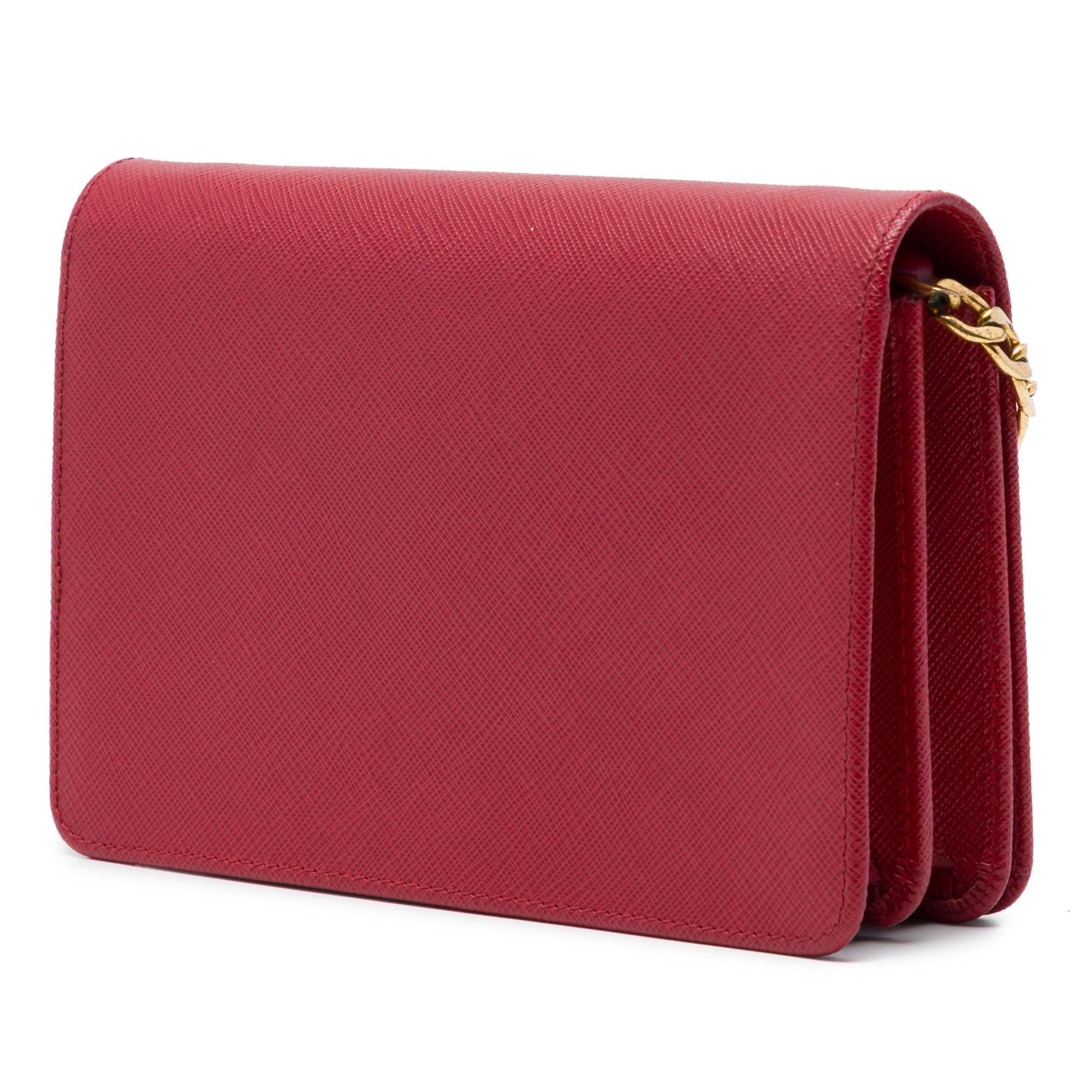 Prada Saffiano Lux Flip Lock Wallet on Chain
