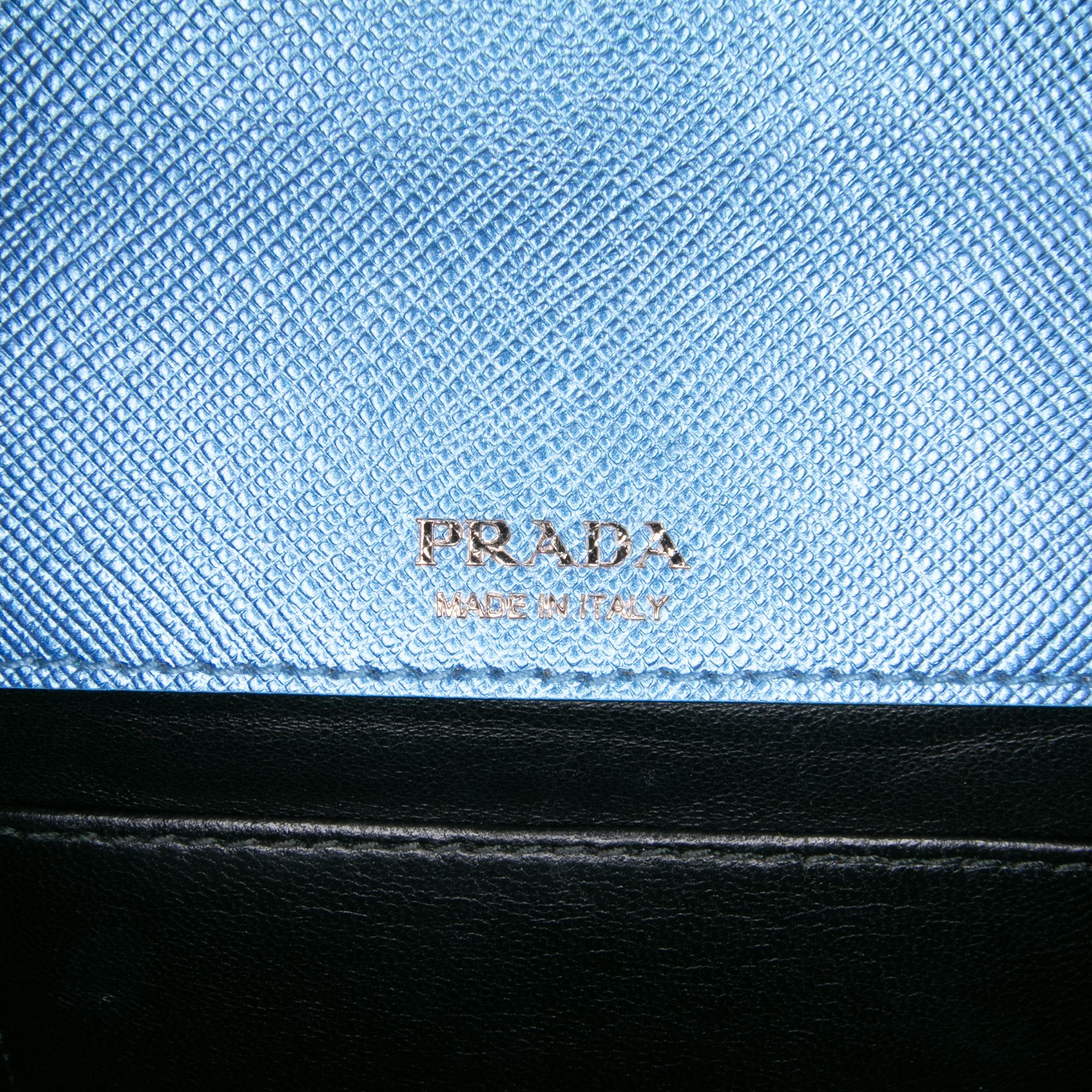 Prada Saffiano Lux Metal Bar Chain Crossbody
