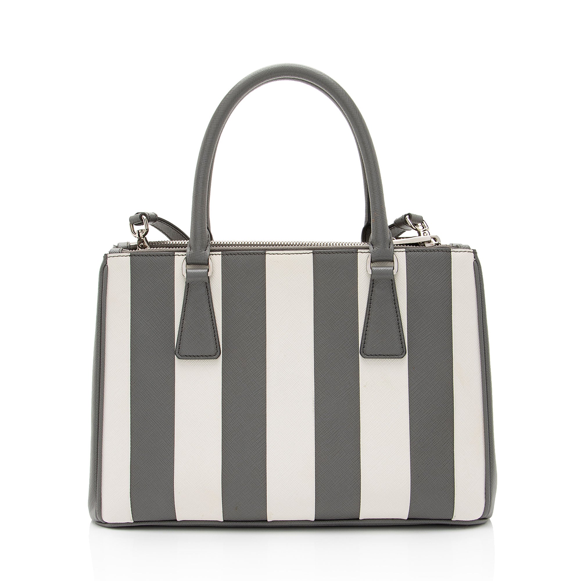 Prada Saffiano Lux Striped Double Zip Small Tote (SHF-Bg3TLJ)
