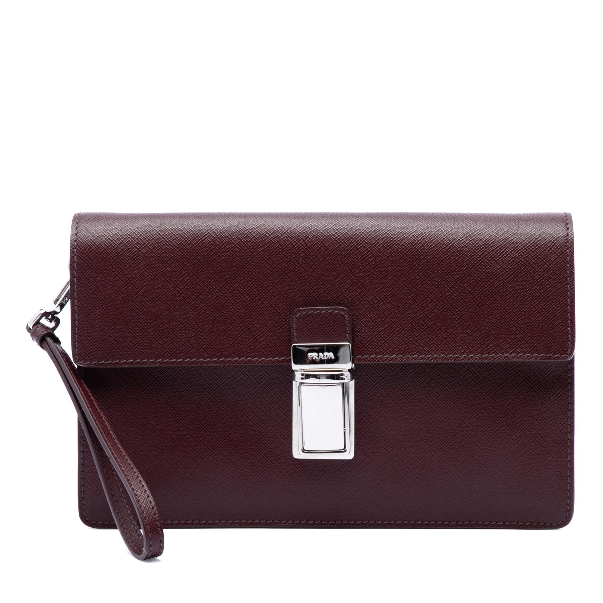 Prada Saffiano Push Lock Clutch
