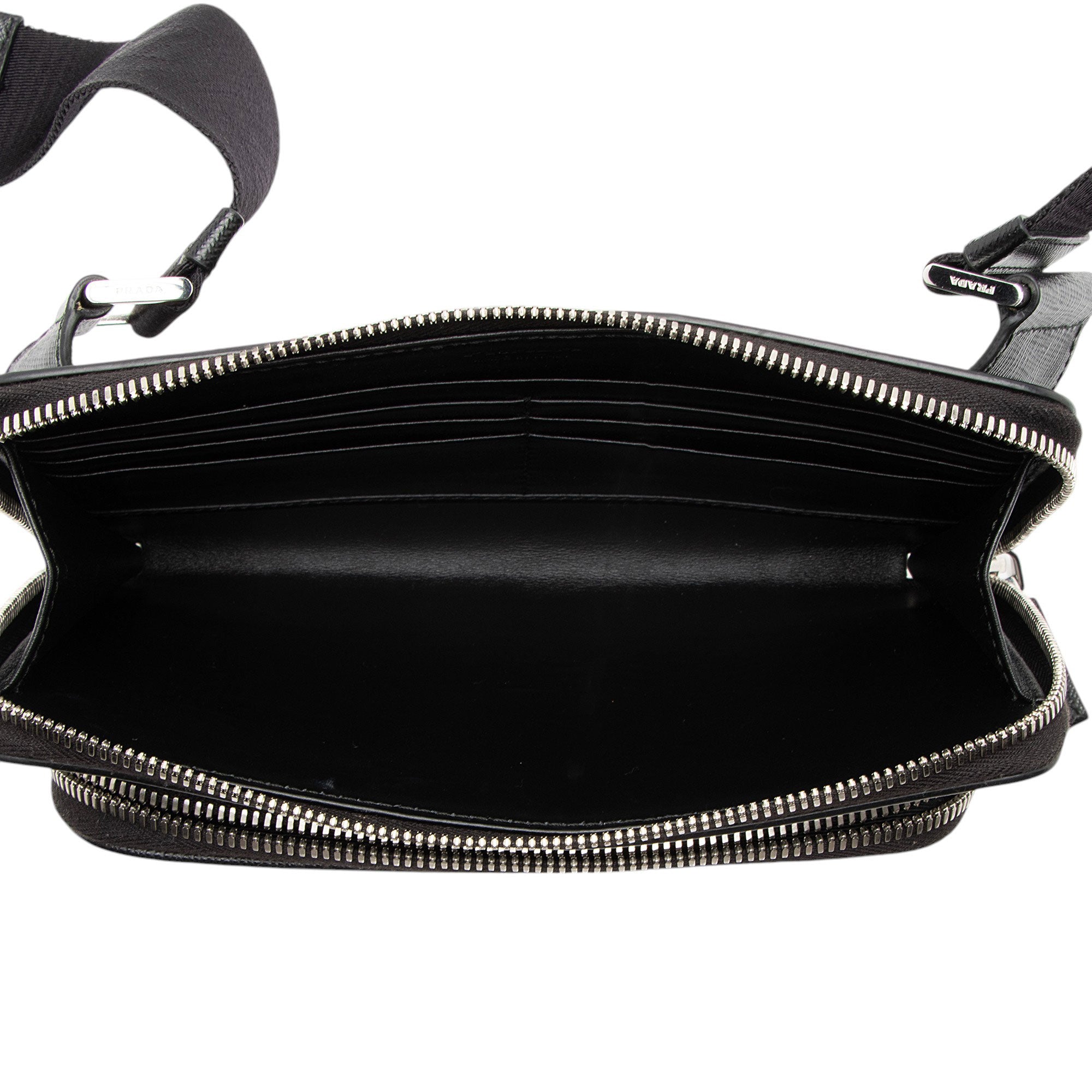 Prada Saffiano Travel Double Zip Sling Bag