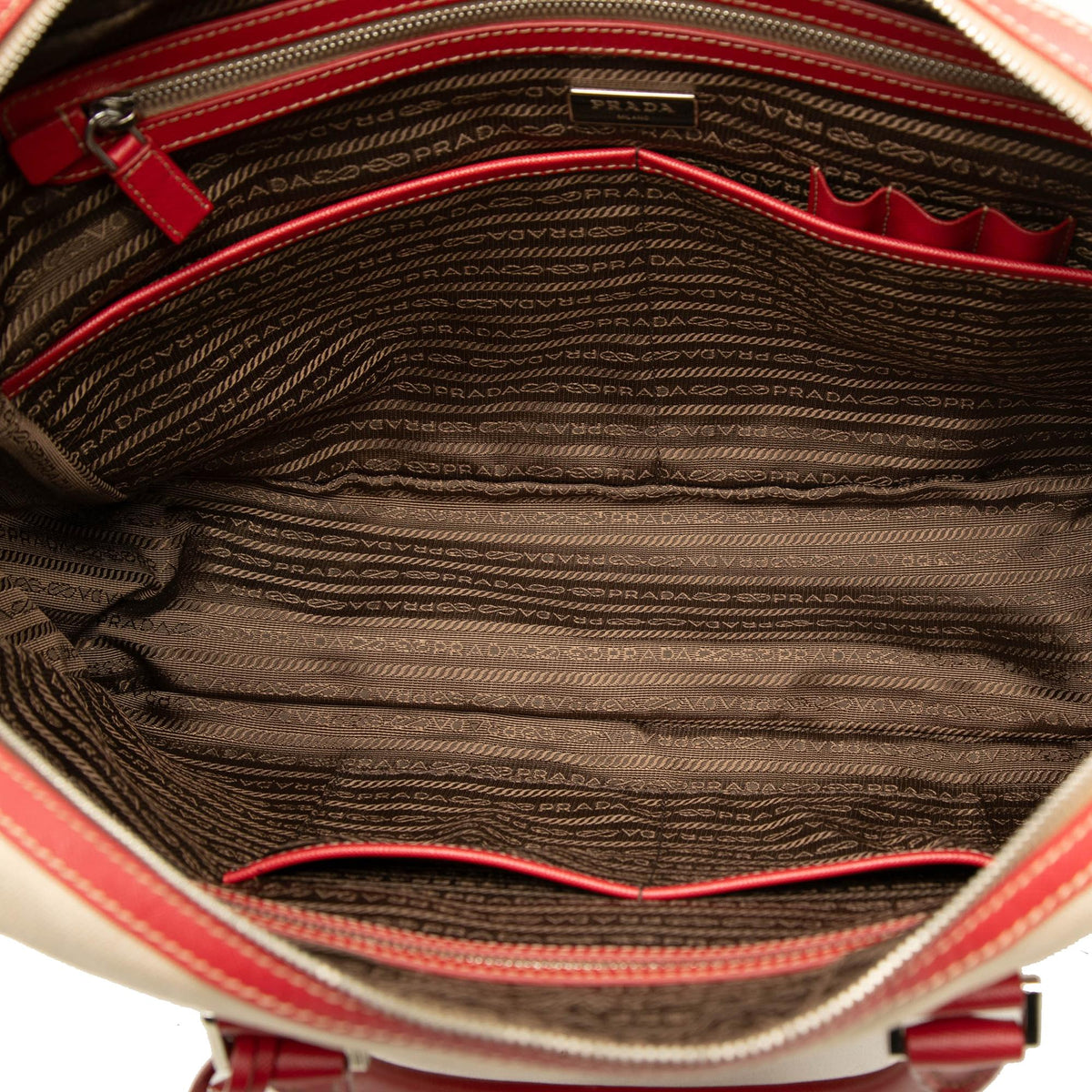 Prada Saffiano Trimmed Canvas Briefcase